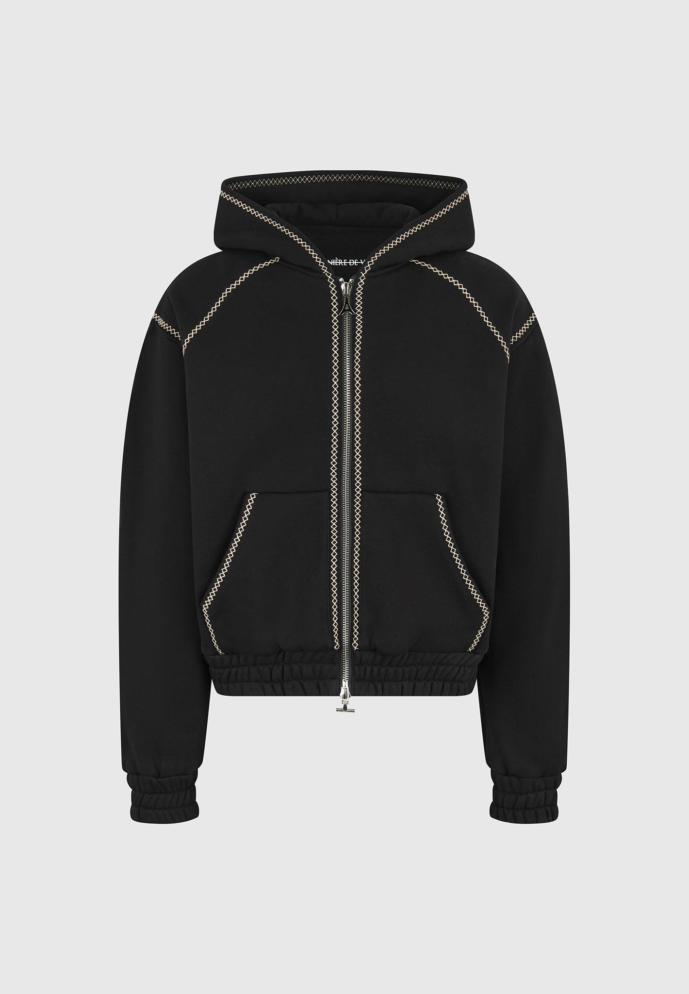 Ivan - Whipstitch Raglan Effect Zip Hoodie - Black Male Product Image