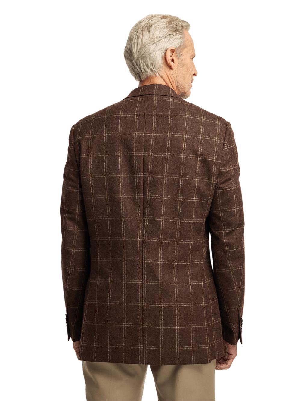 Wool Plaid Single Breasted Notch Lapel Sport Coat - Brown Product Image