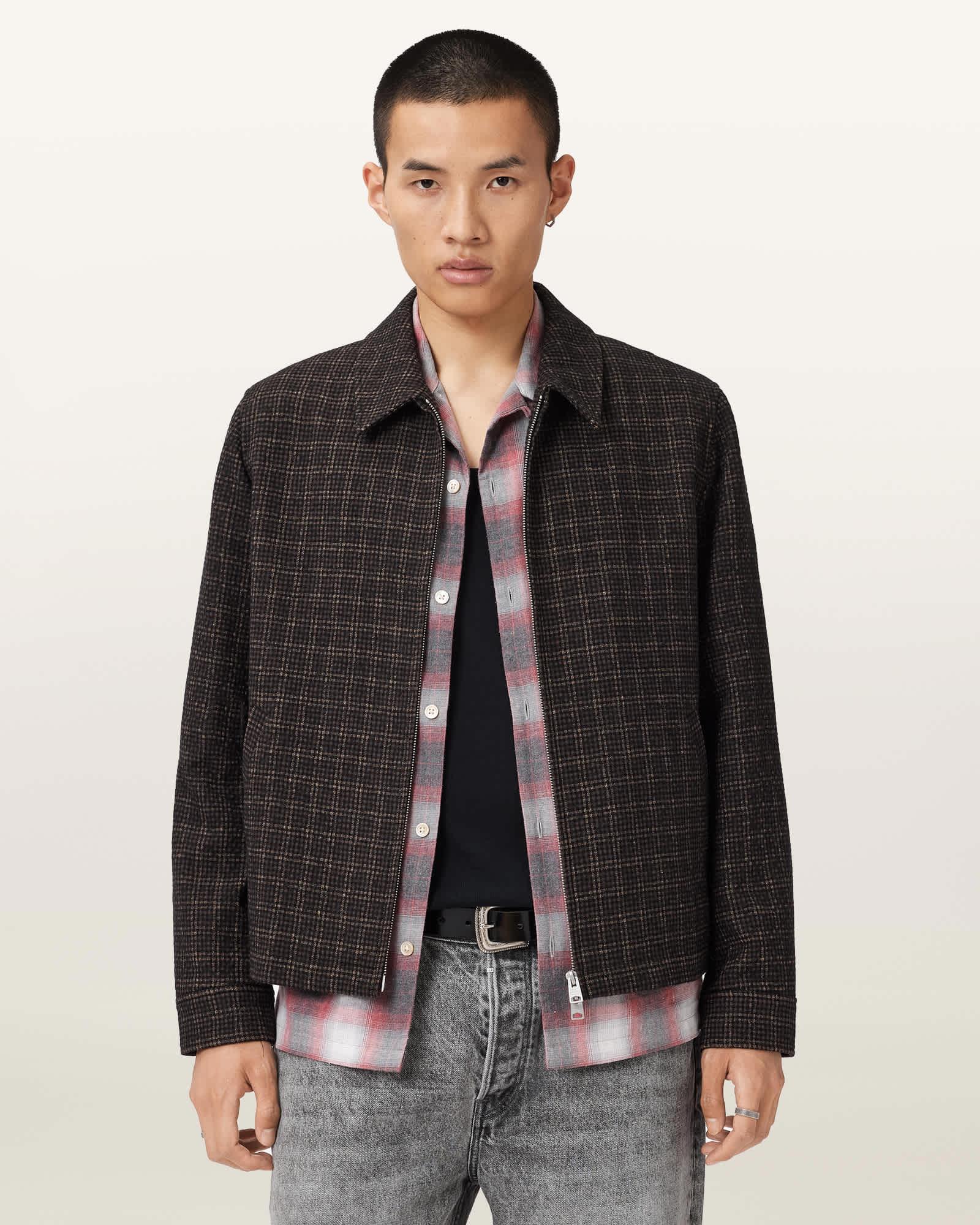 City Hall Check Jacket ANCHOR BROWN | ALLSAINTS US Product Image
