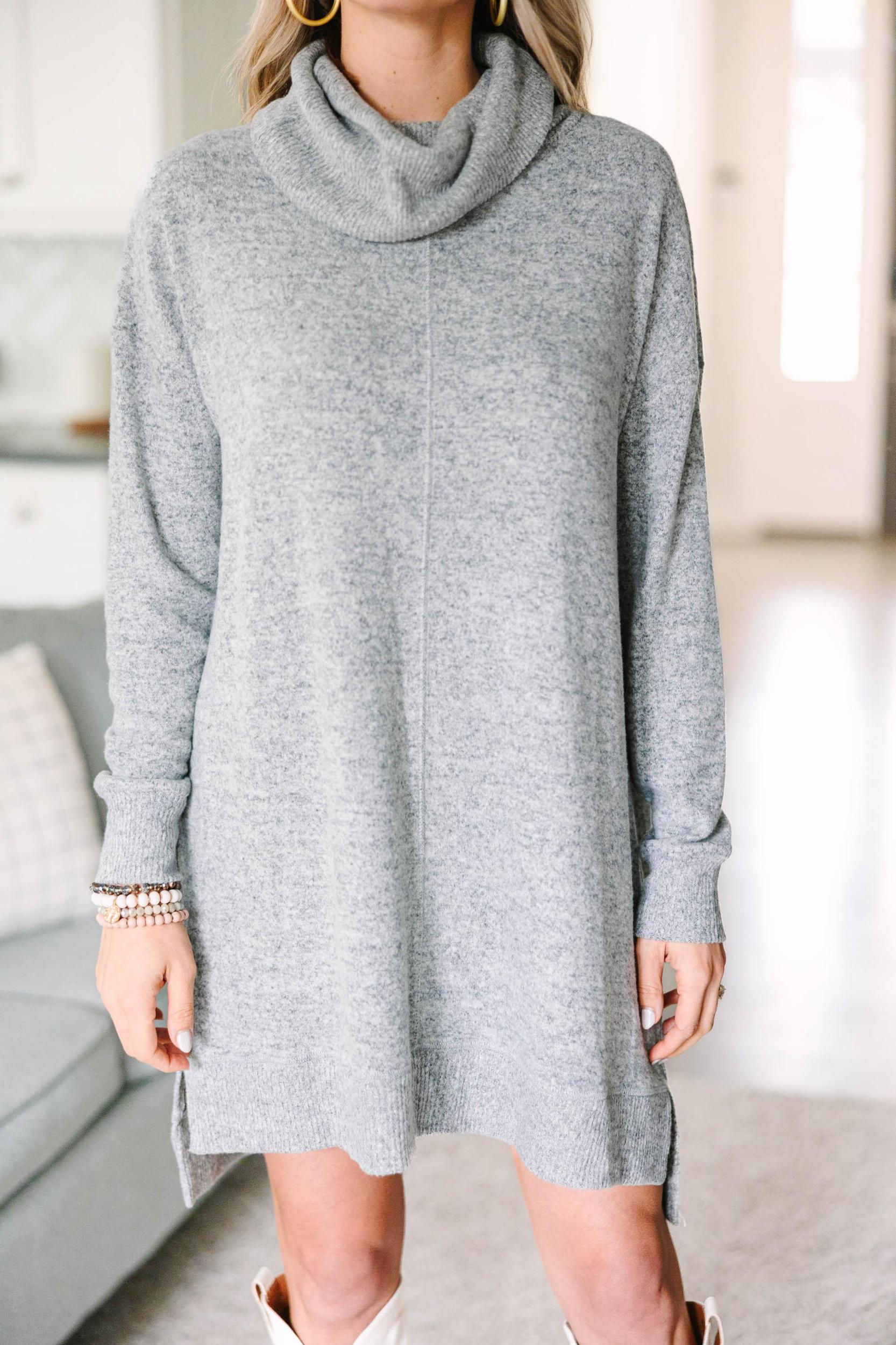 Let's See Heather Grey Cowl Neck Sweater Dress Female Product Image
