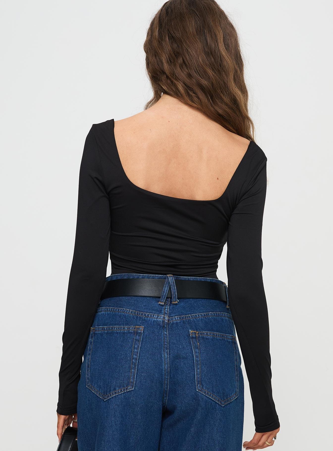 Peekaboo Long Sleeve Bodysuit Black Product Image