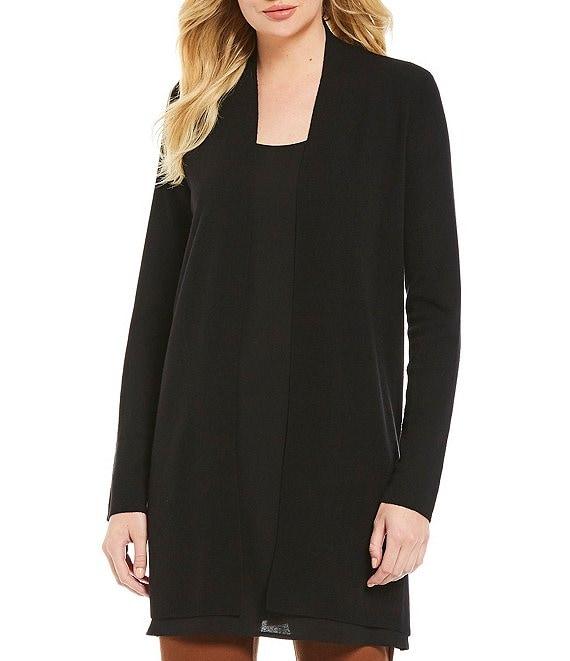 Eileen Fisher Simple Side Slit Open Front Merino Wool Cardigan Product Image