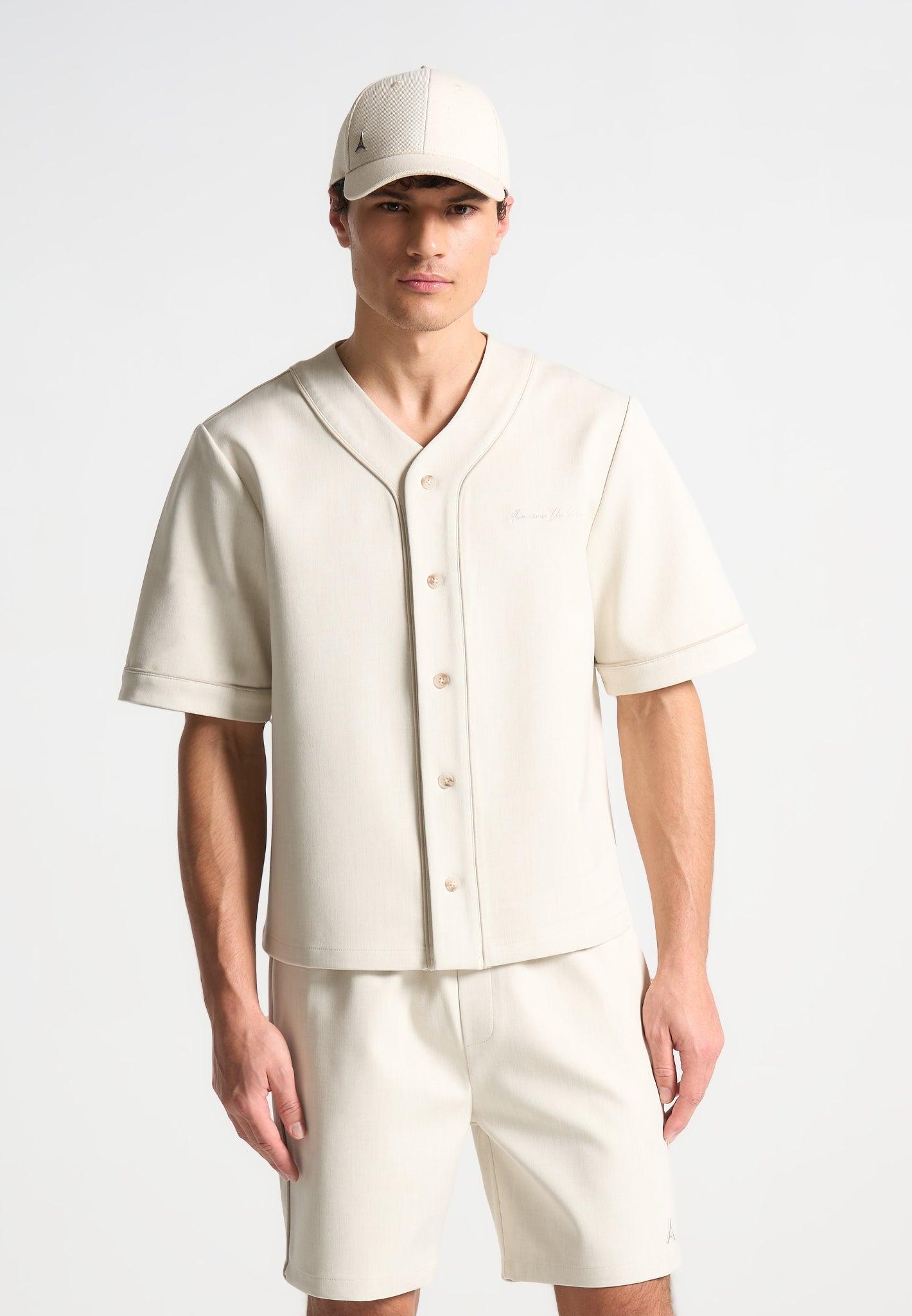 Signature Boxy Baseball Shirt - Beige Male Product Image