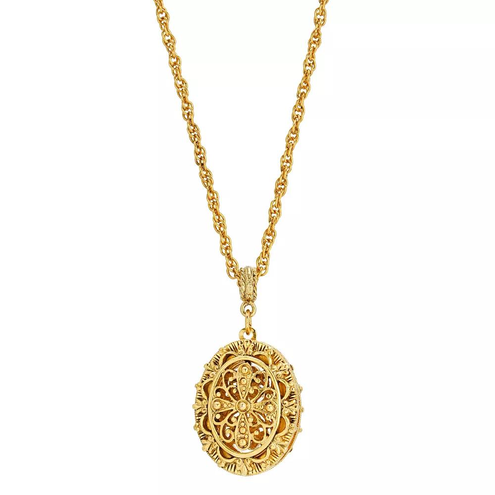 1928 Gold-Tone Filigree Double Sided Locket Necklace, Womens, Gold Tone Product Image