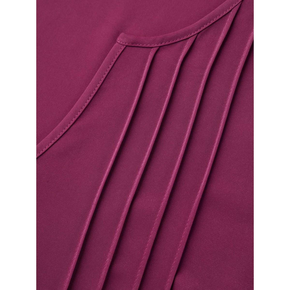 Plus Size Plum Toothpick Pleat Gathered Sleeve Solid Shirt Women At the Office Elbow-length sleeve Notched collar Work Blouses BloomChic 22-24/3X Product Image