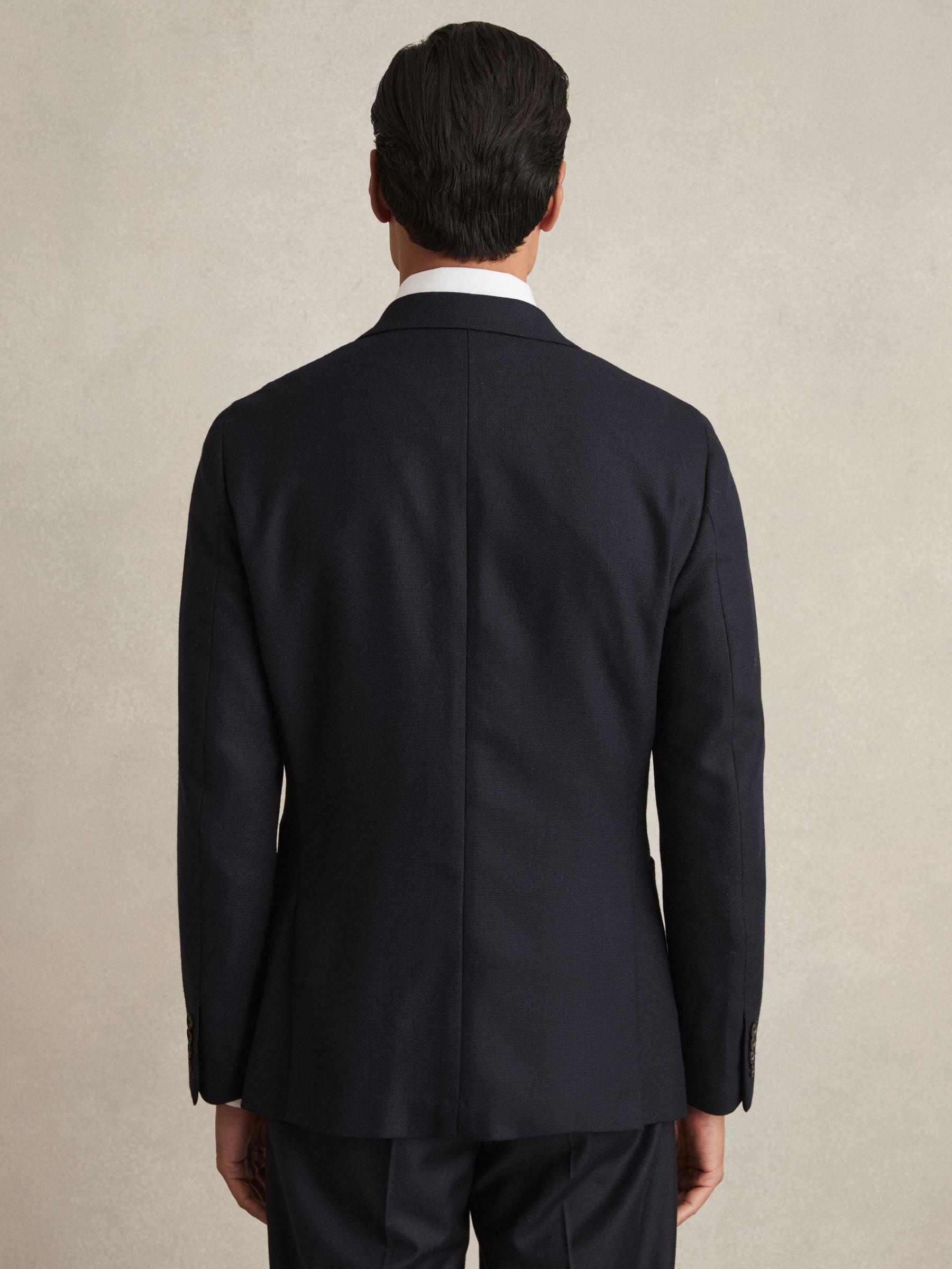 Slim-Fit Double-Breasted Textured Wool-Blend Suit Blazer in Navy Product Image