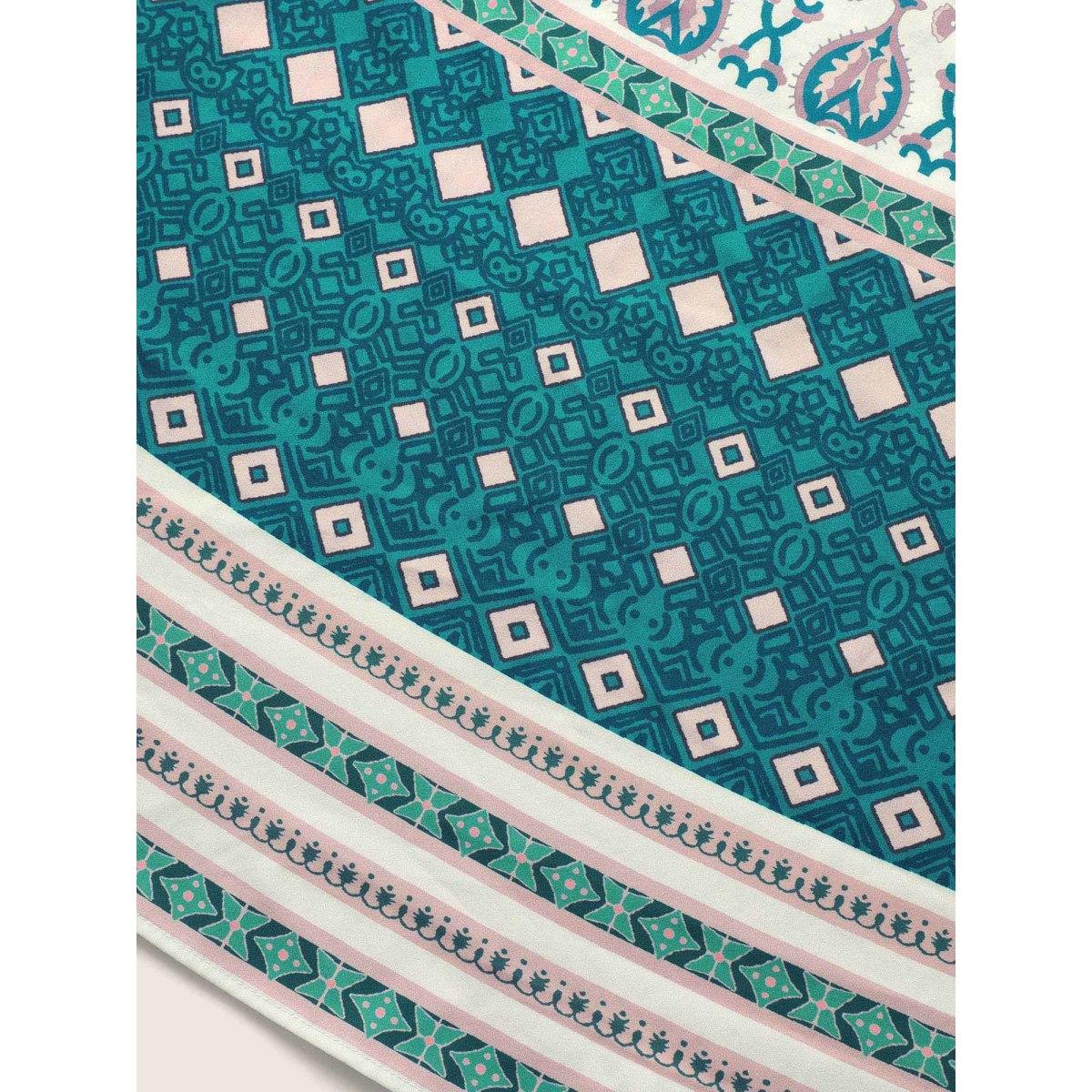 Plus Size V Neck Boho Print Ruffle Sleeve Midi Dress Turquoise Women Resort Non V-neck Short sleeve Curvy BloomChic 18-20/2X Product Image