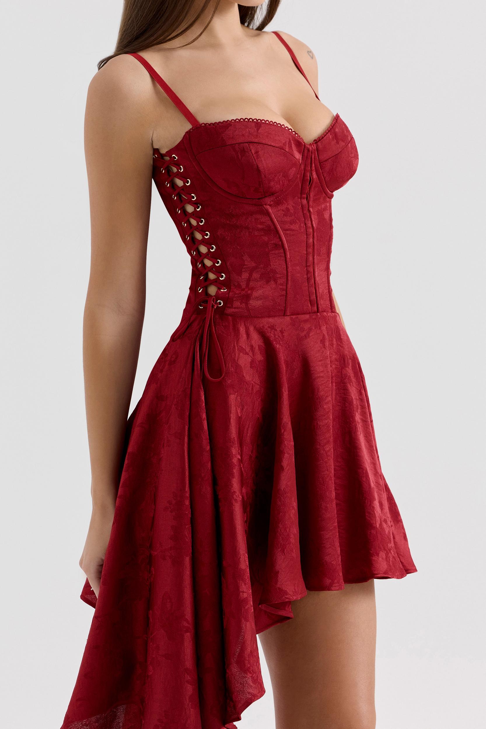 Lola  wine jacquard satin draped mini dress Product Image