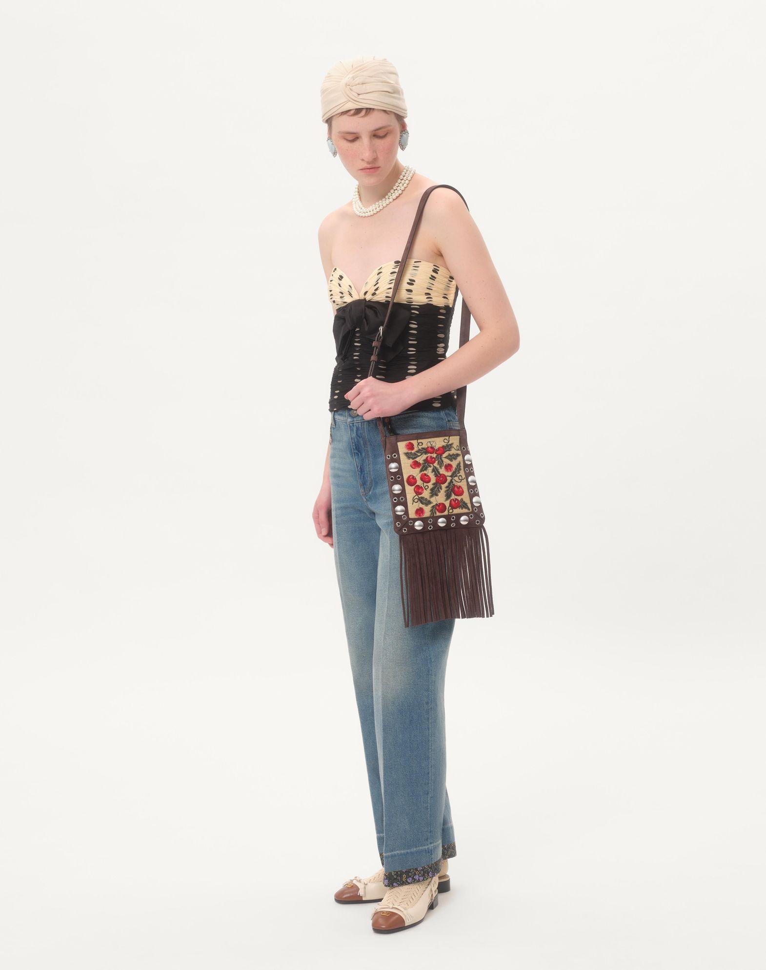 Valentino Garavani Nellcôte Small Shoulder Bag In Jacquard Raffia With Cherryfic Pattern Product Image