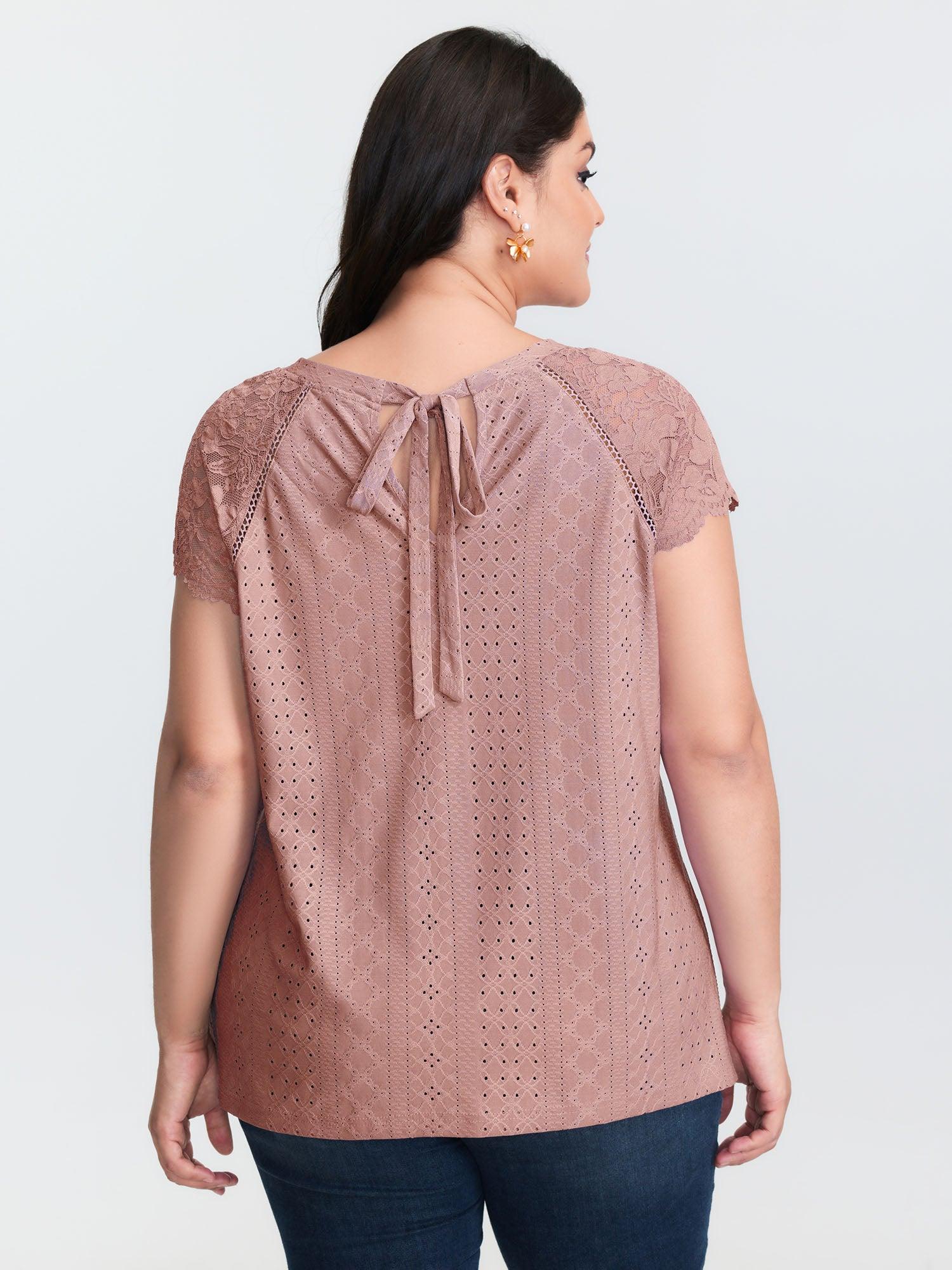 Lace Trim Back-Tie T-Shirt Female Product Image