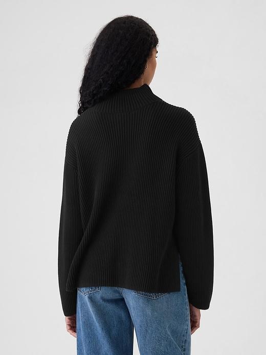 100% Cotton Oversized Split-Hem Mockneck Sweater Product Image