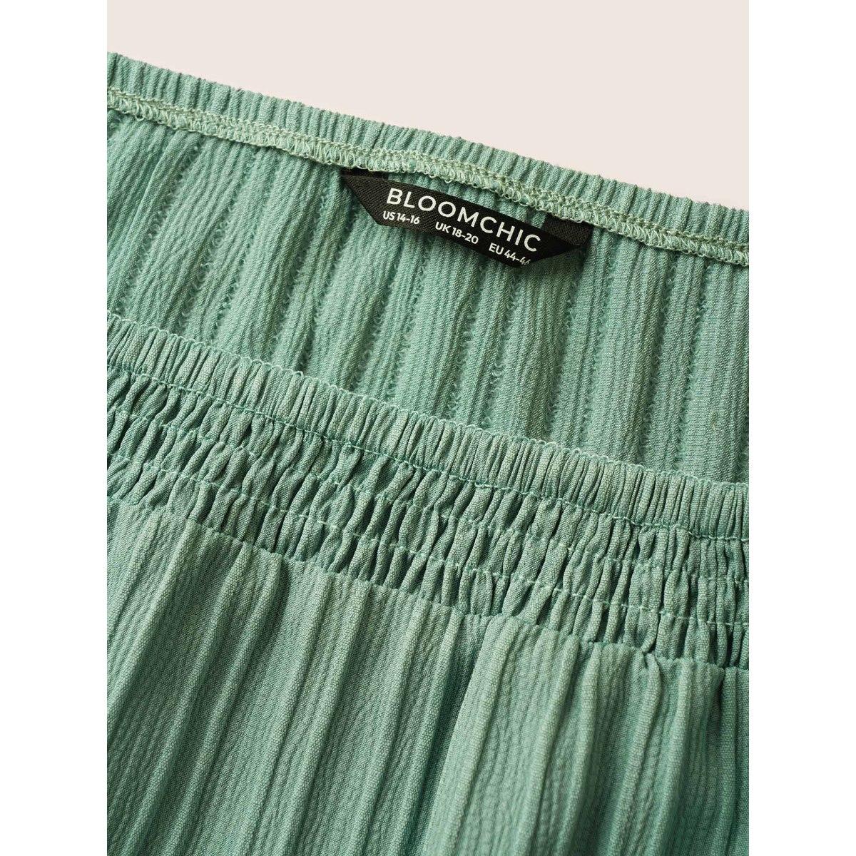 Plus Size Mint Two Tone Textured Shirred Patchwork Ruffles Hem Blouse Women Casual Half Sleeve Square Neck Everyday Blouses BloomChic 12/L Product Image