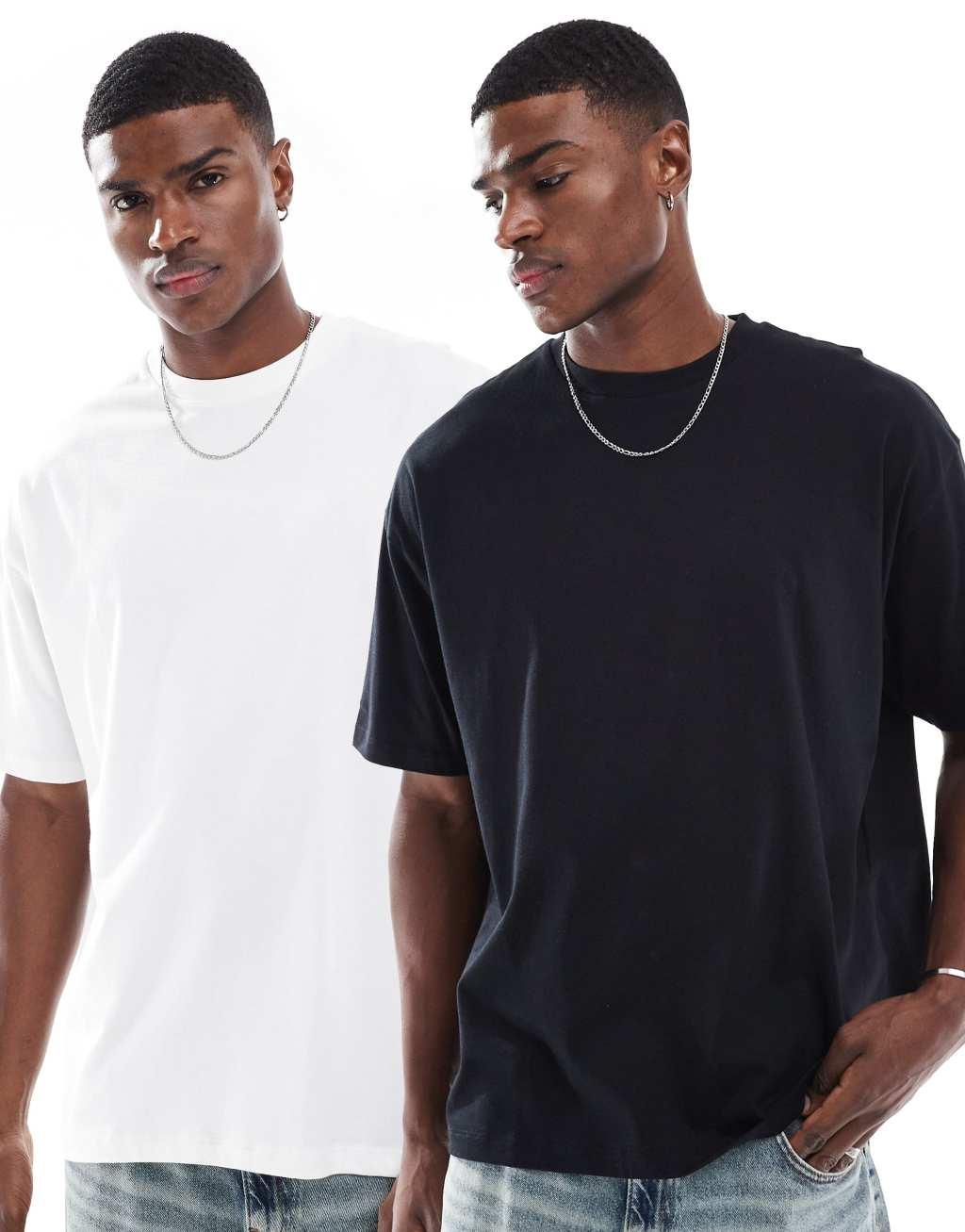 ASOS DESIGN essential 2 pack oversized t-shirts in black and white Product Image
