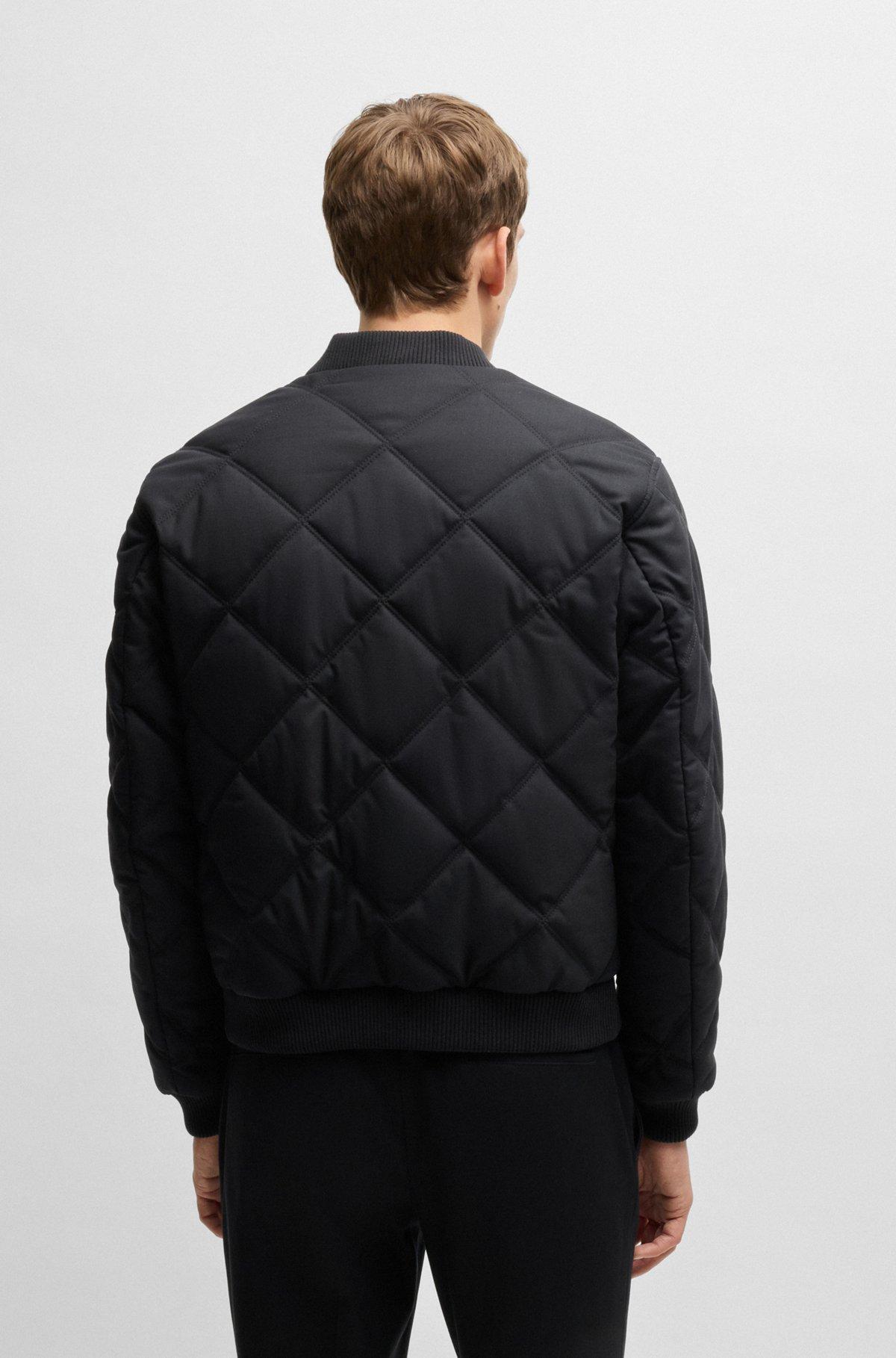 BOSS - Regular-fit jacket with diamond quilting and cotton ribbing - Black Product Image