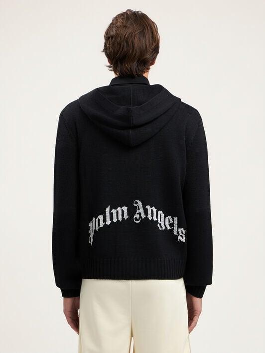 Curved Logo Knit Hoodie Product Image