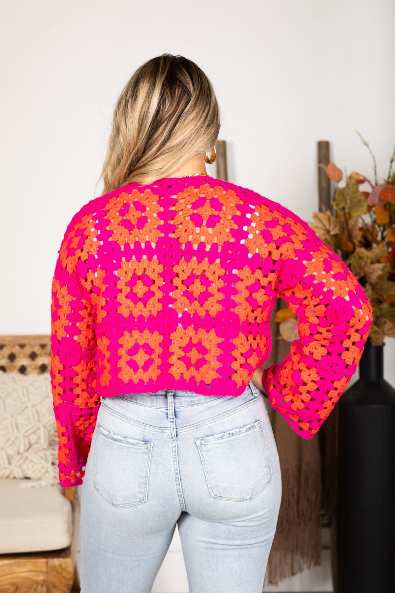 Fuchsia And Orange Crochet Cardigan Product Image