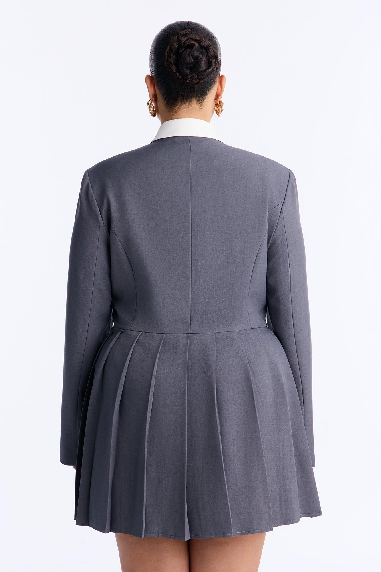 Out Of Time Pleated Blazer Mini Dress - Grey Female Product Image