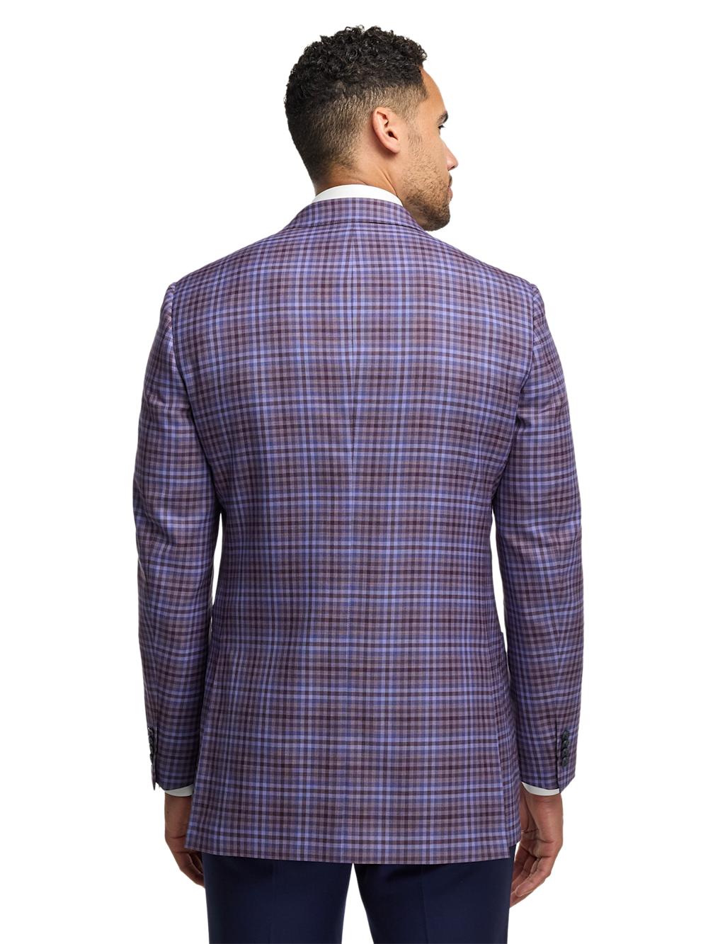 Wool Plaid Single Breasted Notch Lapel Sport Coat - Purple Product Image