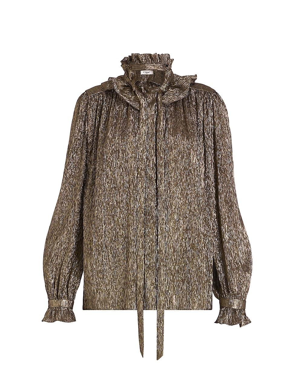 Womens Ruffled Silk-Blend Lam Blouse Product Image