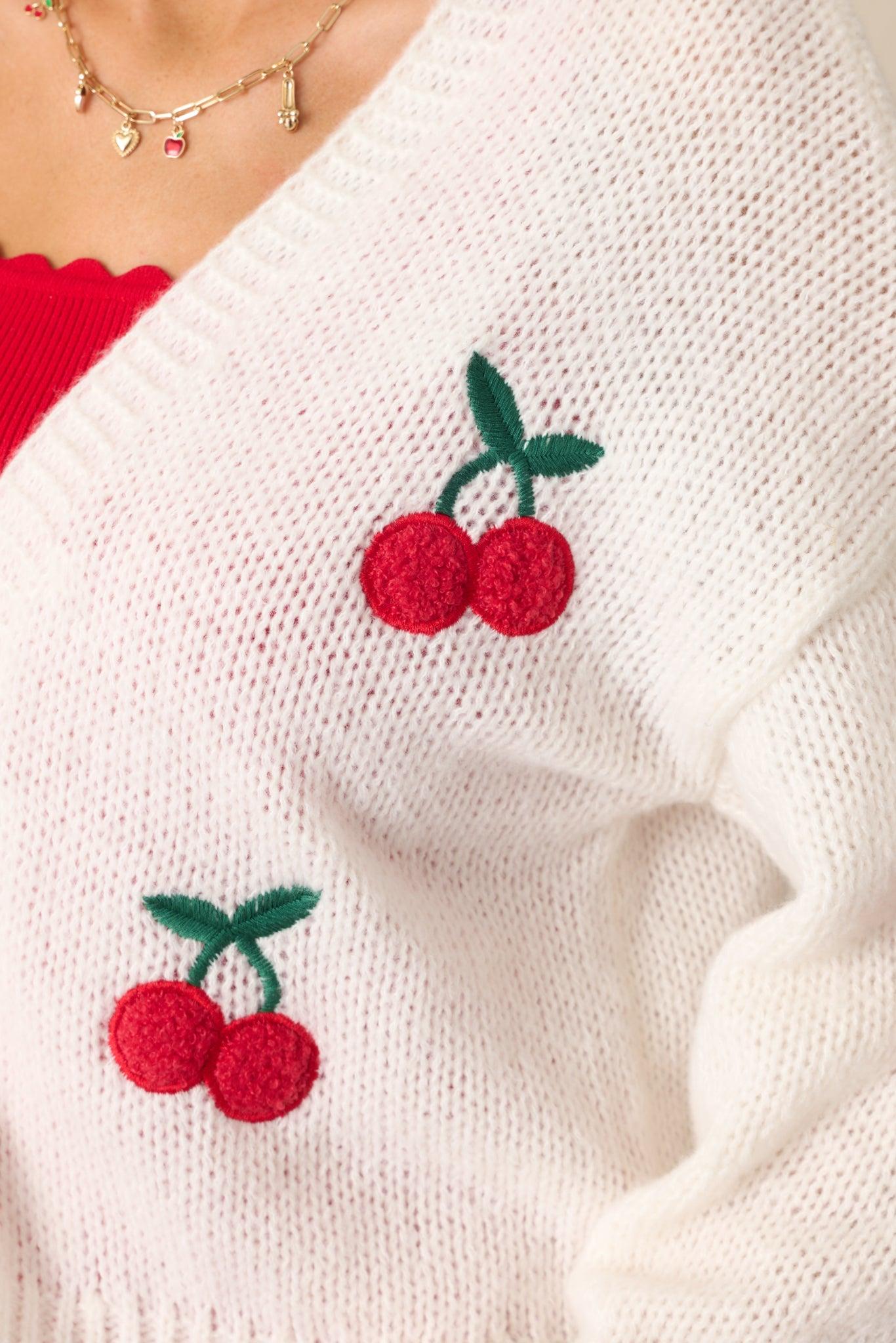 Cherry Trees Ivory Knit Cardigan Product Image