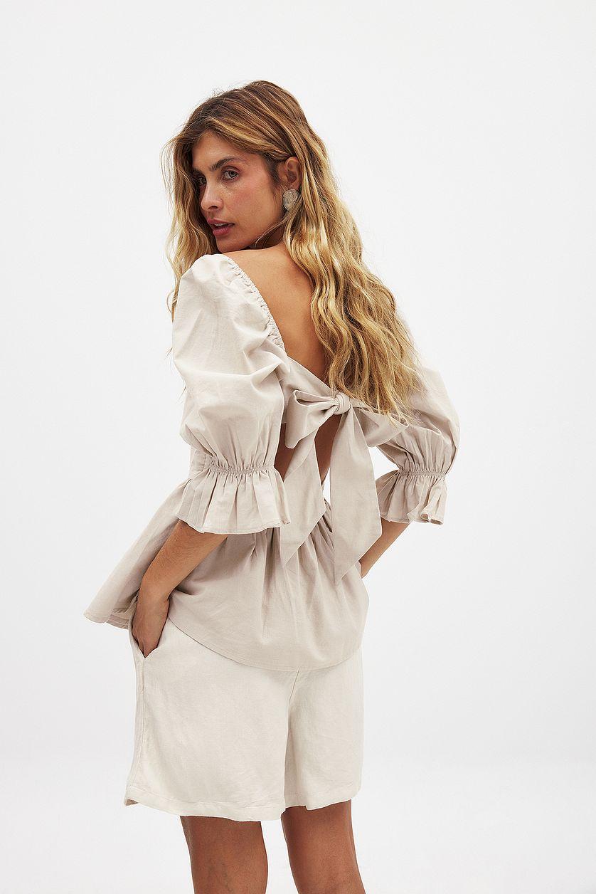 Linen Blend Tie Back Blouse Product Image