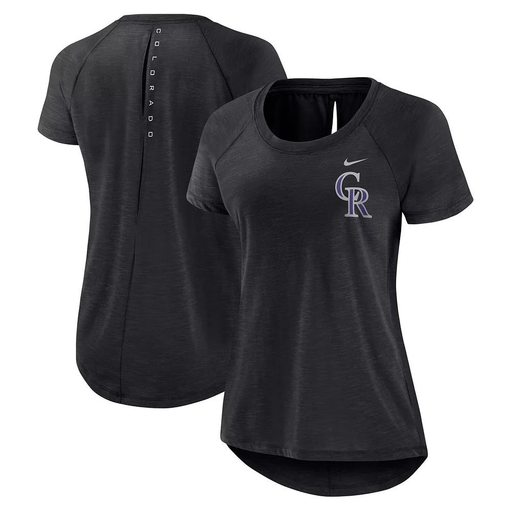 Women's Nike  Heather Black Colorado Rockies Summer Breeze Raglan Fashion T-Shirt, Size: XS, Charco Product Image