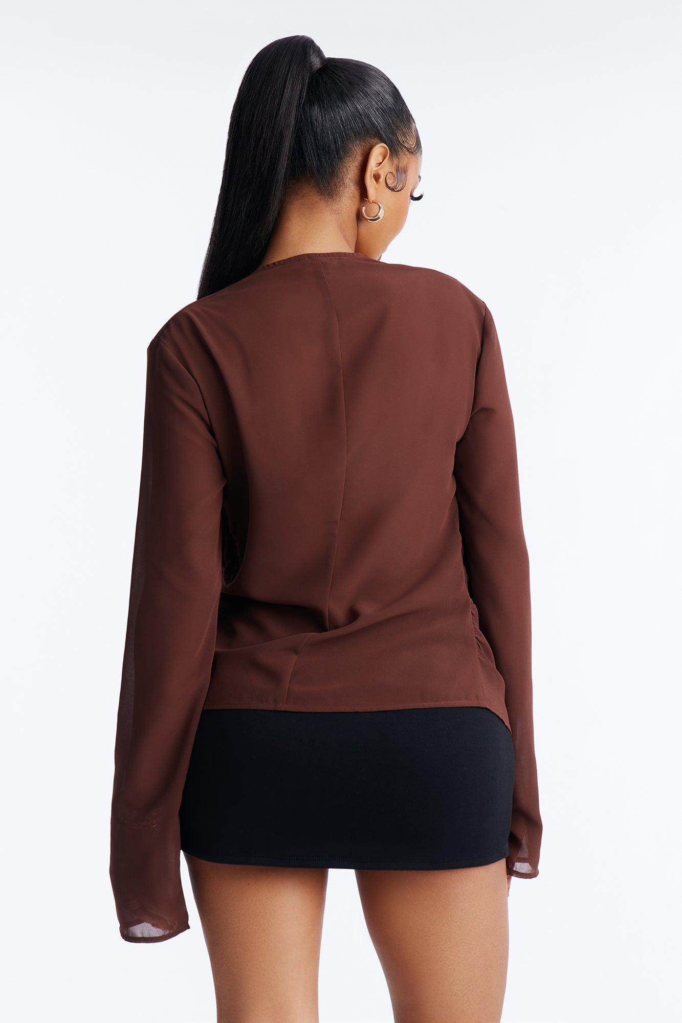 Stuck In A Dream Cowl Neck Chiffon Blouse - Brown Female Product Image