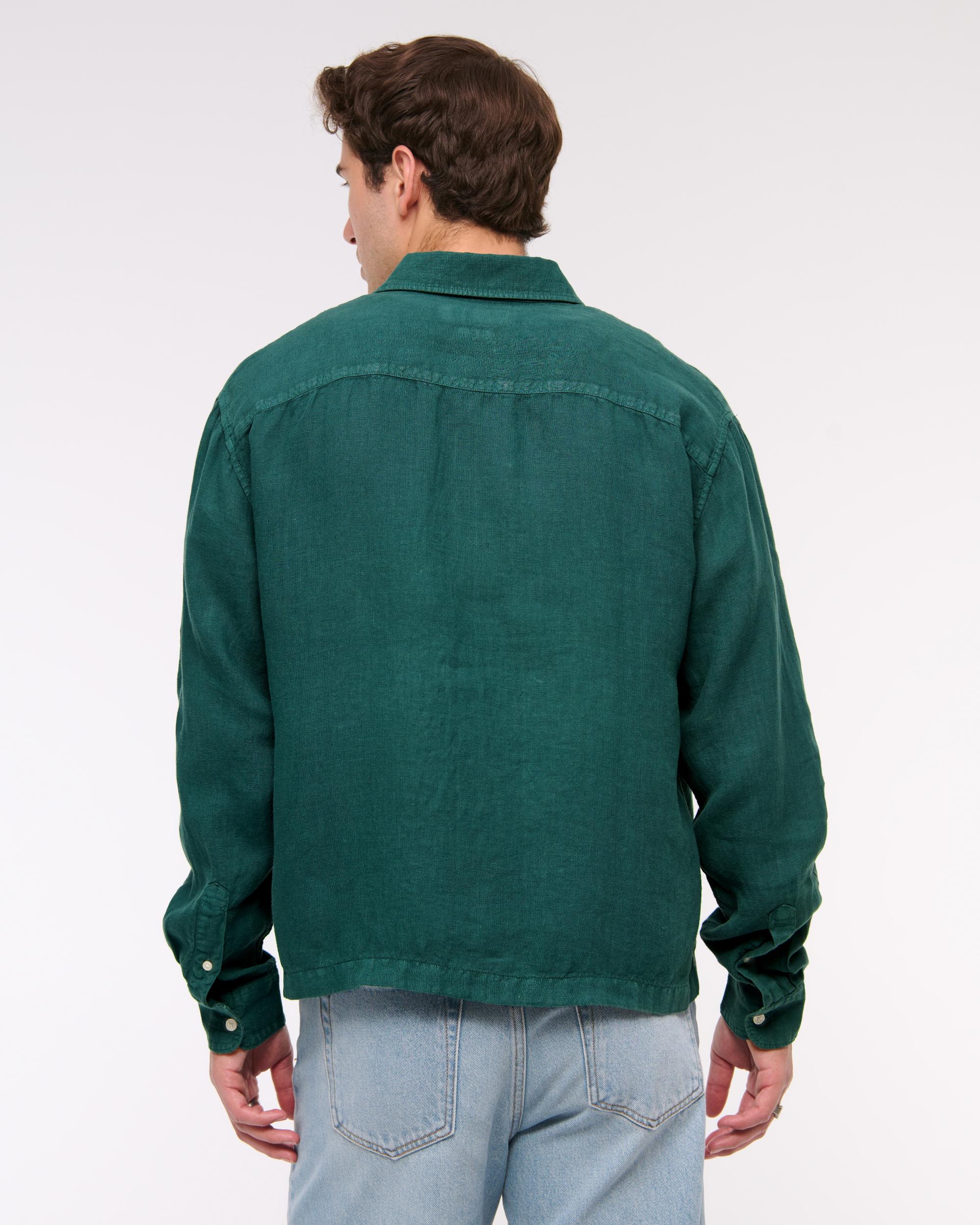 Cropped Linen Button-Up Shirt Product Image