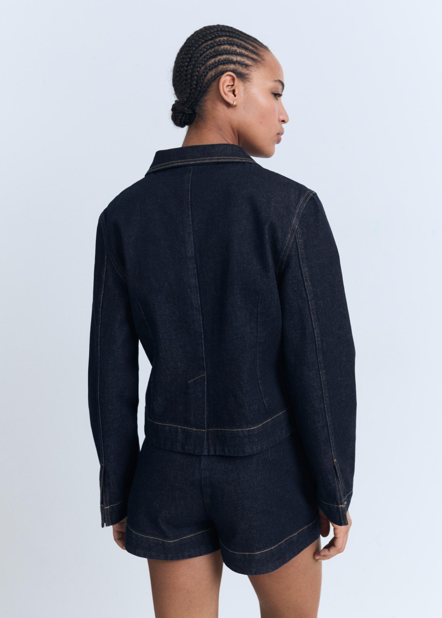 Fitted denim jacket with pockets - Women | MANGO USA Product Image