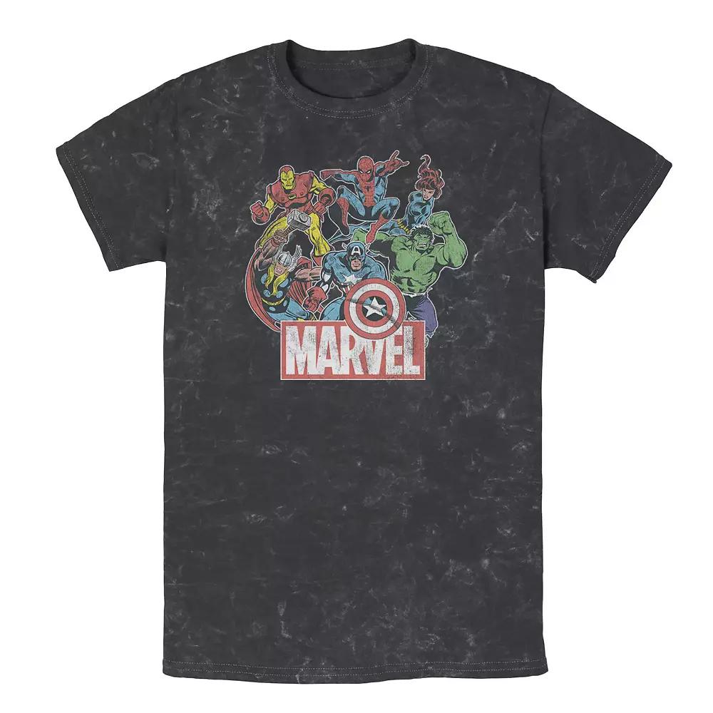 Men's Marvel Avengers Team Retro Comic Vintage Wash Tee, Size: Medium, Black Product Image