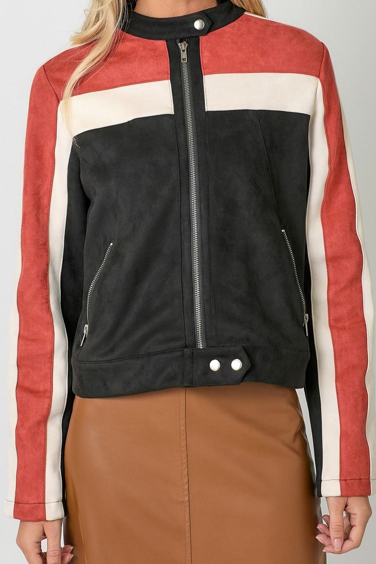 Color Blocked Moto Jacket Product Image