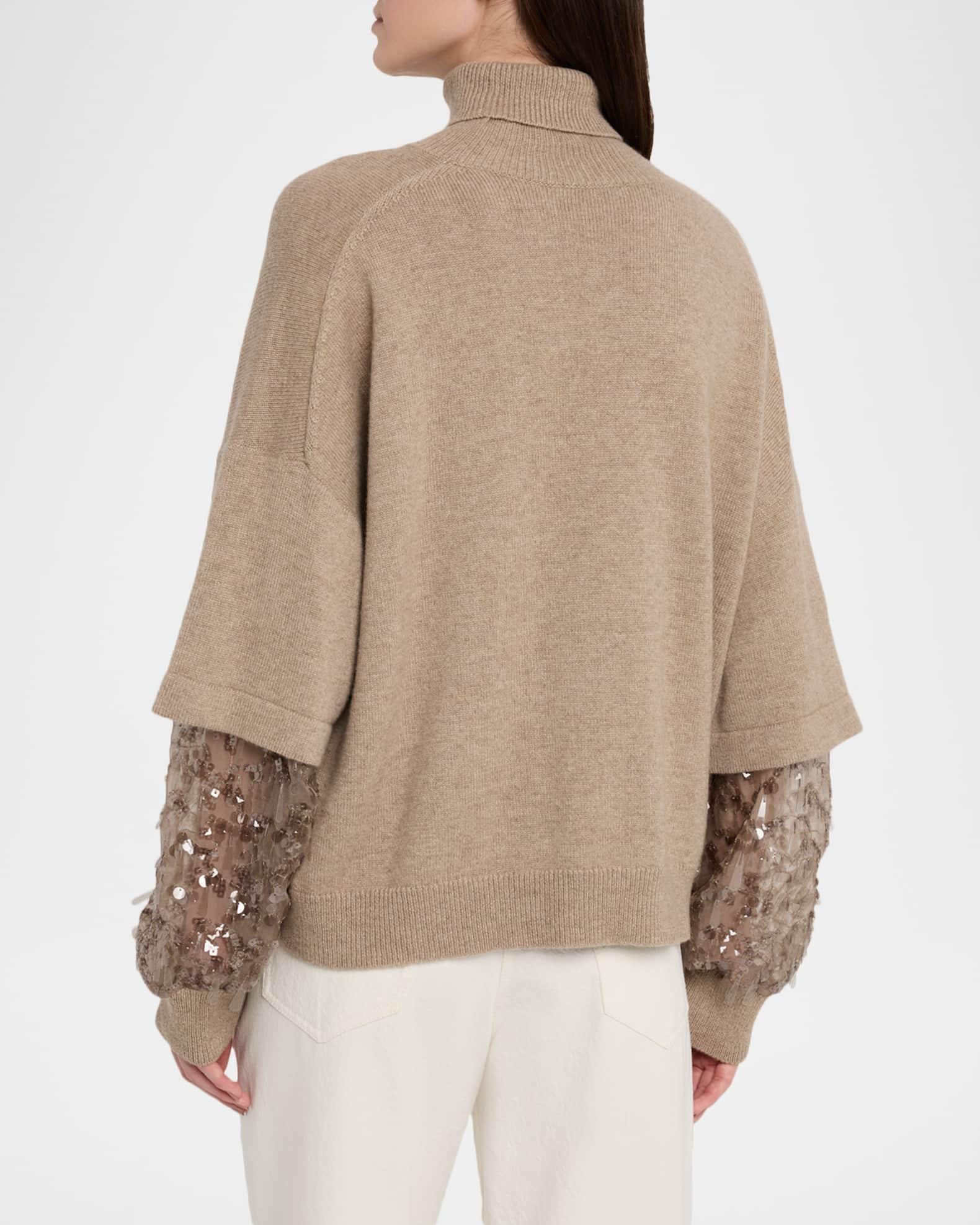 Cashmere Turtleneck Sweater with Sheer Sequined Sleeves Product Image