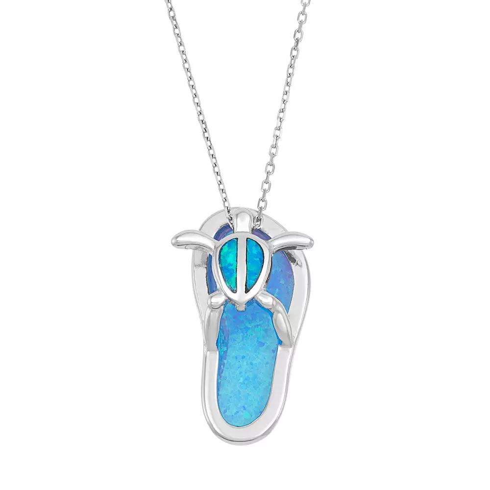 Lab-Created Blue Opal Sterling Silver Turtle & Flip-Flop Pendant Necklace, Women's, Size: 18" Product Image
