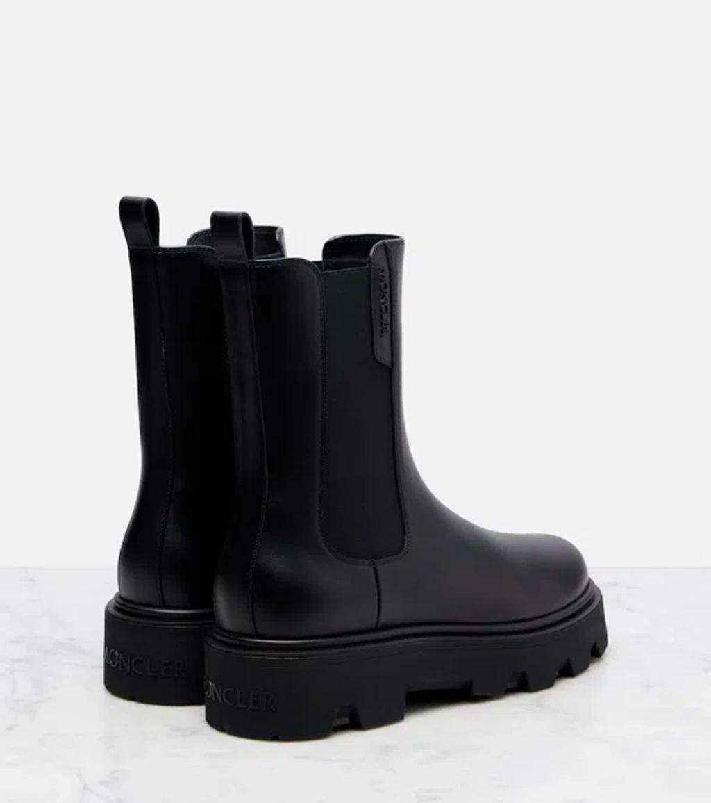 MONCLER Black Leather Aurea Chelsea Ankle Boots In Gray Product Image