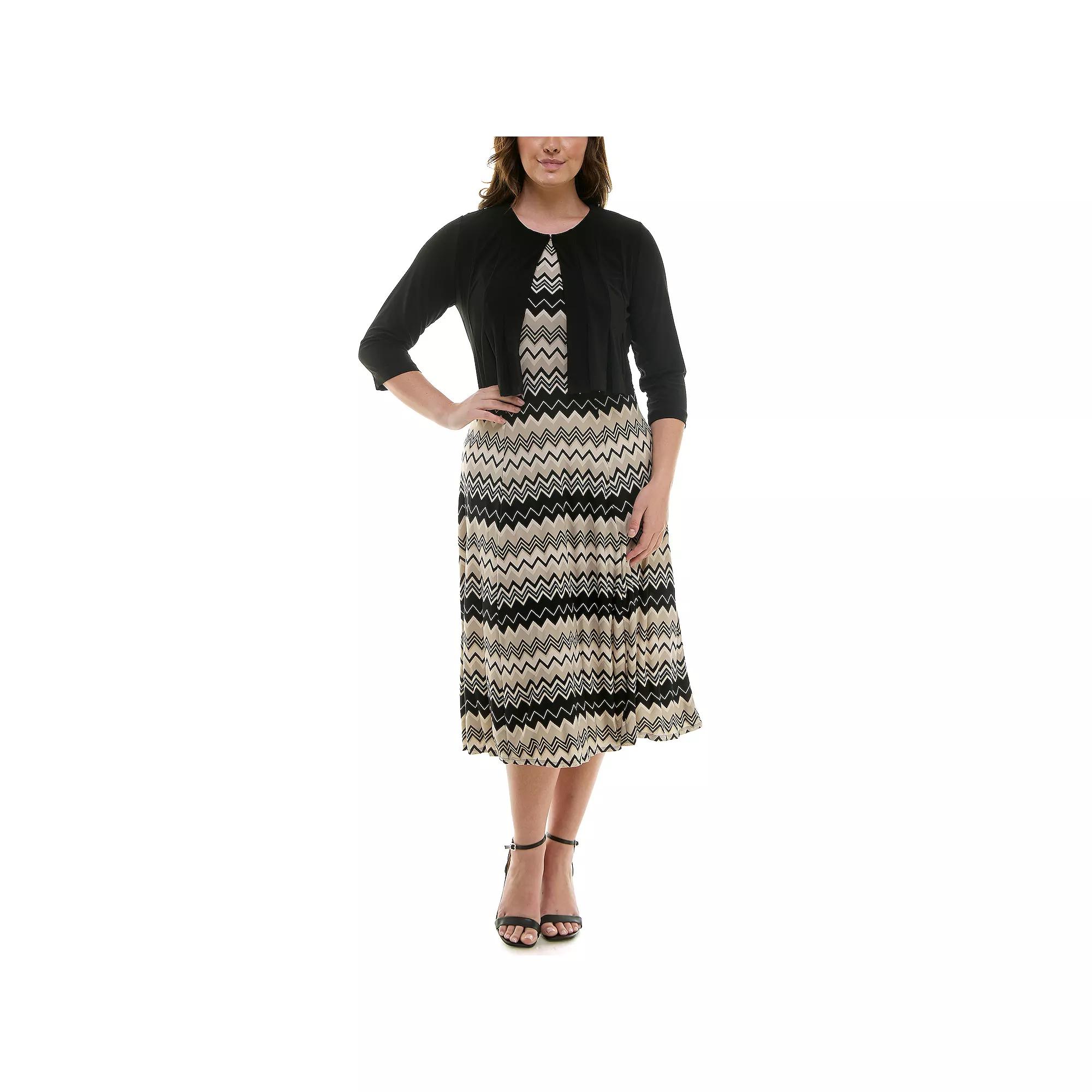 Women's Danny & Nicole 2-pc. Cardigan & Dress Set, Size: 16, Black Ecru Sand Product Image