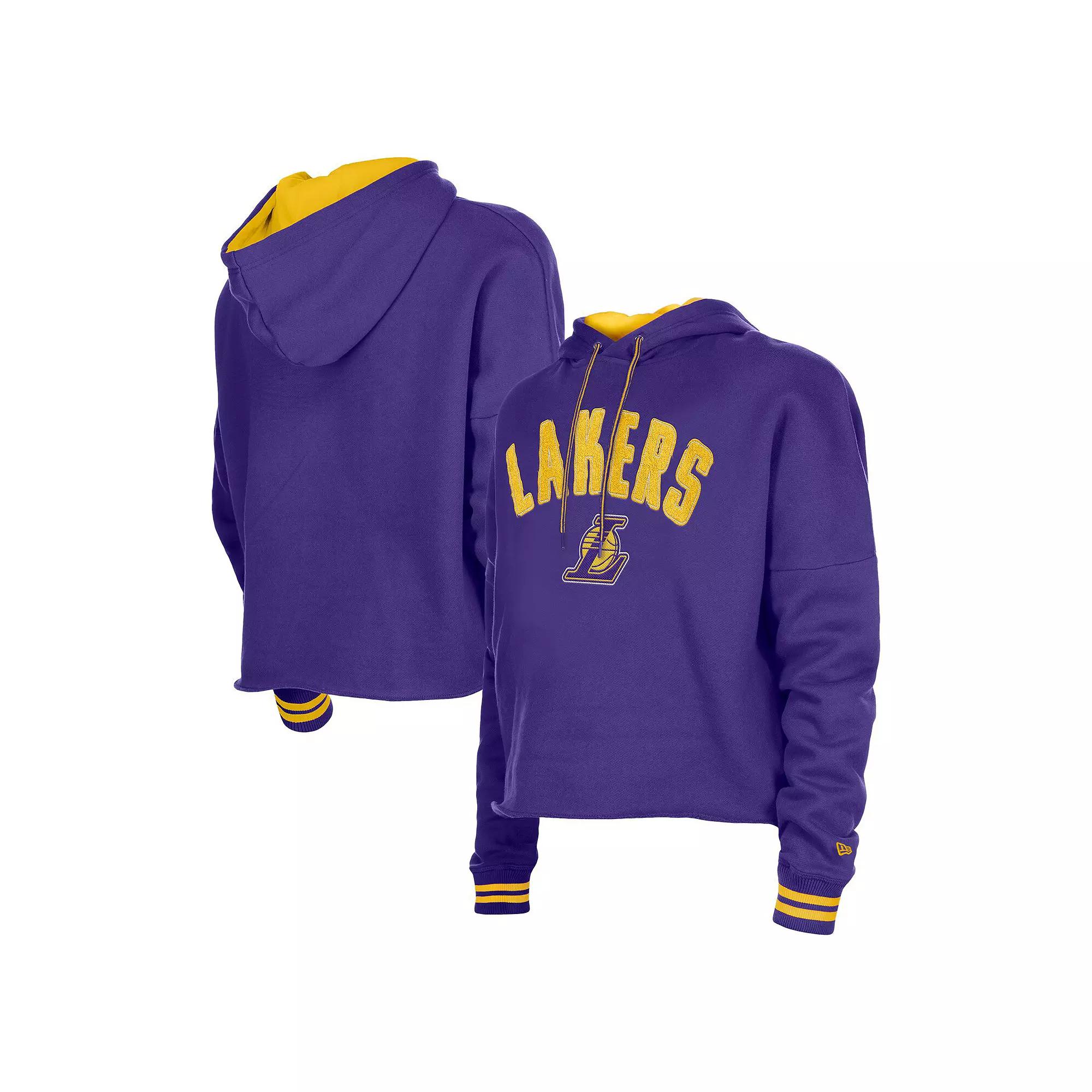Women's New Era Purple Los Angeles Lakers Boxy Raw Edge Pullover Hoodie,  Product Image