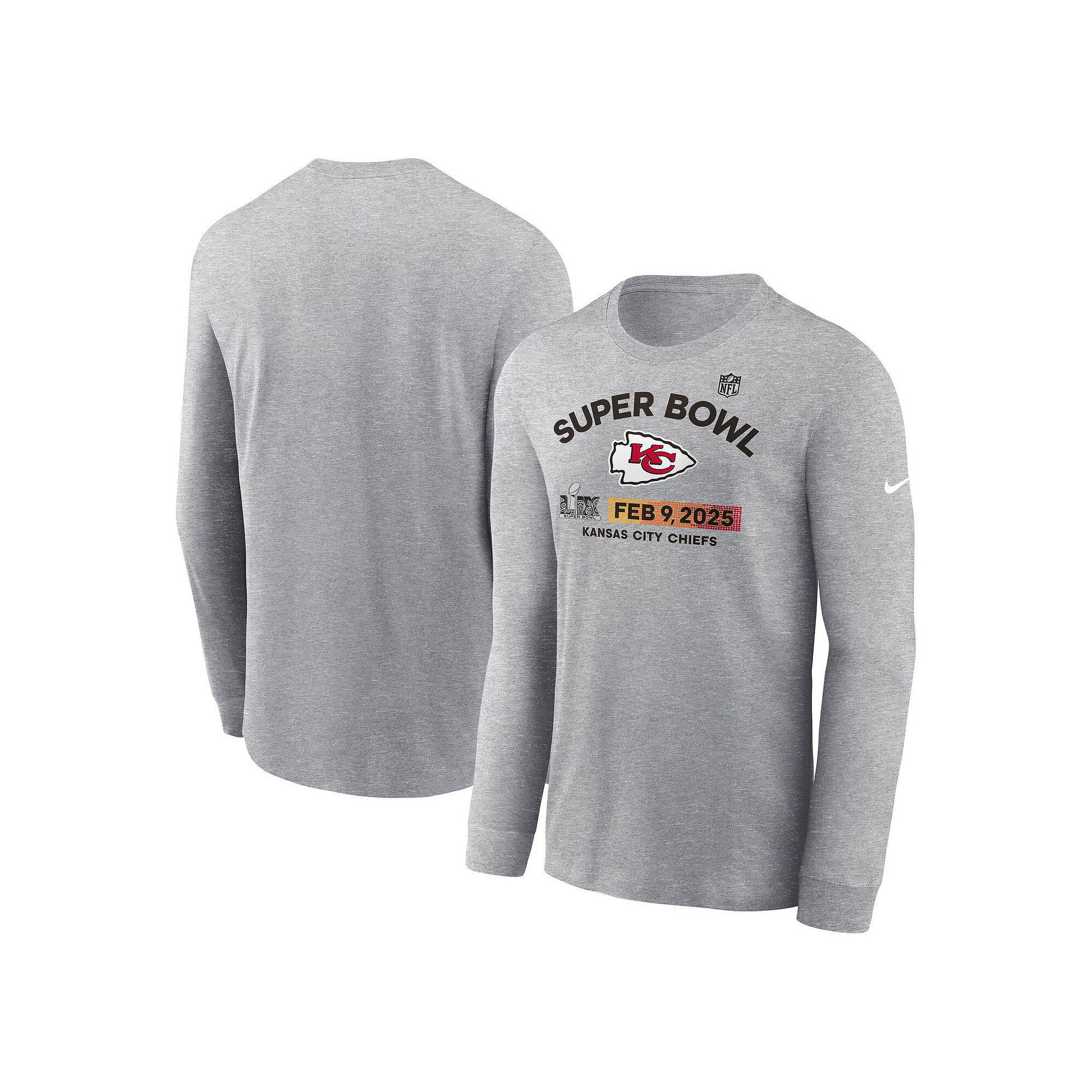 Men's Nike  Heather Gray Kansas City Chiefs Super Bowl LIX Team Logo Long Sleeve T-Shirt, Size: Small, Grey Product Image