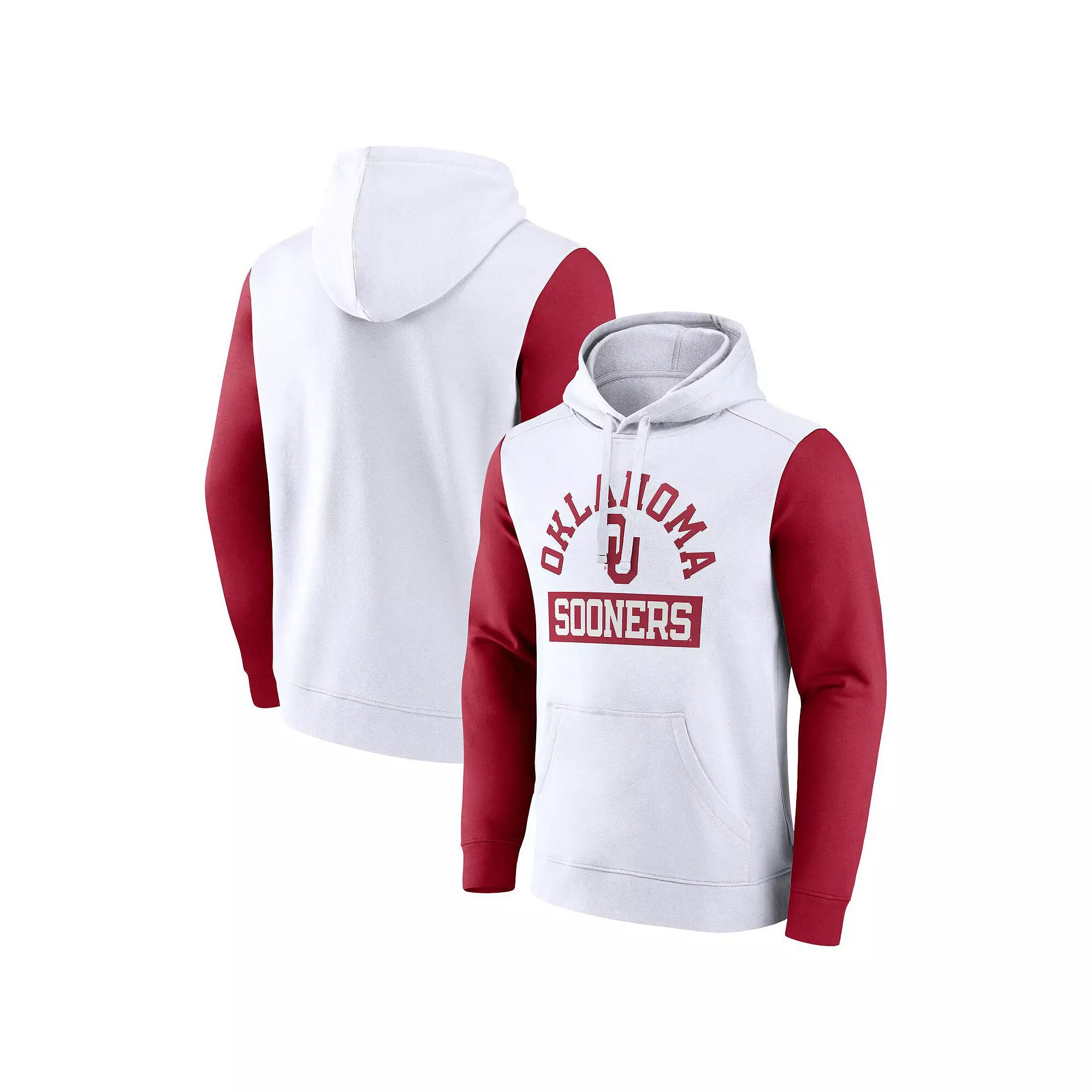 Men's Fanatics White Oklahoma Sooners Extra Point Colorblock Fleece Pullover Hoodie, Size: Large Product Image