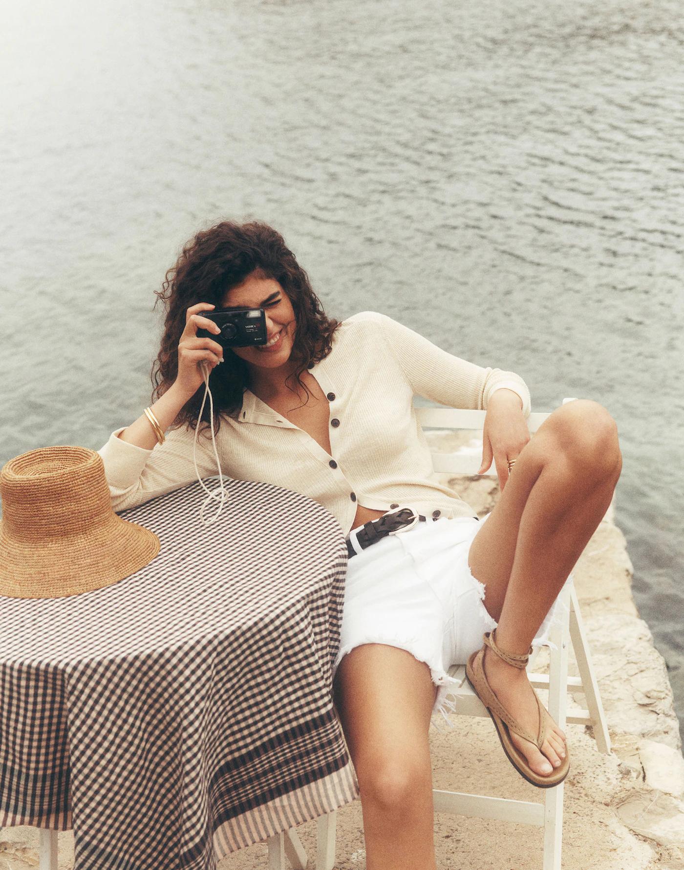 Linen-Blend Crewneck Cardigan Product Image