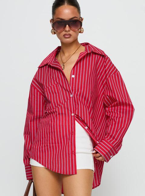 Kodhi Oversized Long Sleeve Top Red Stripe Product Image