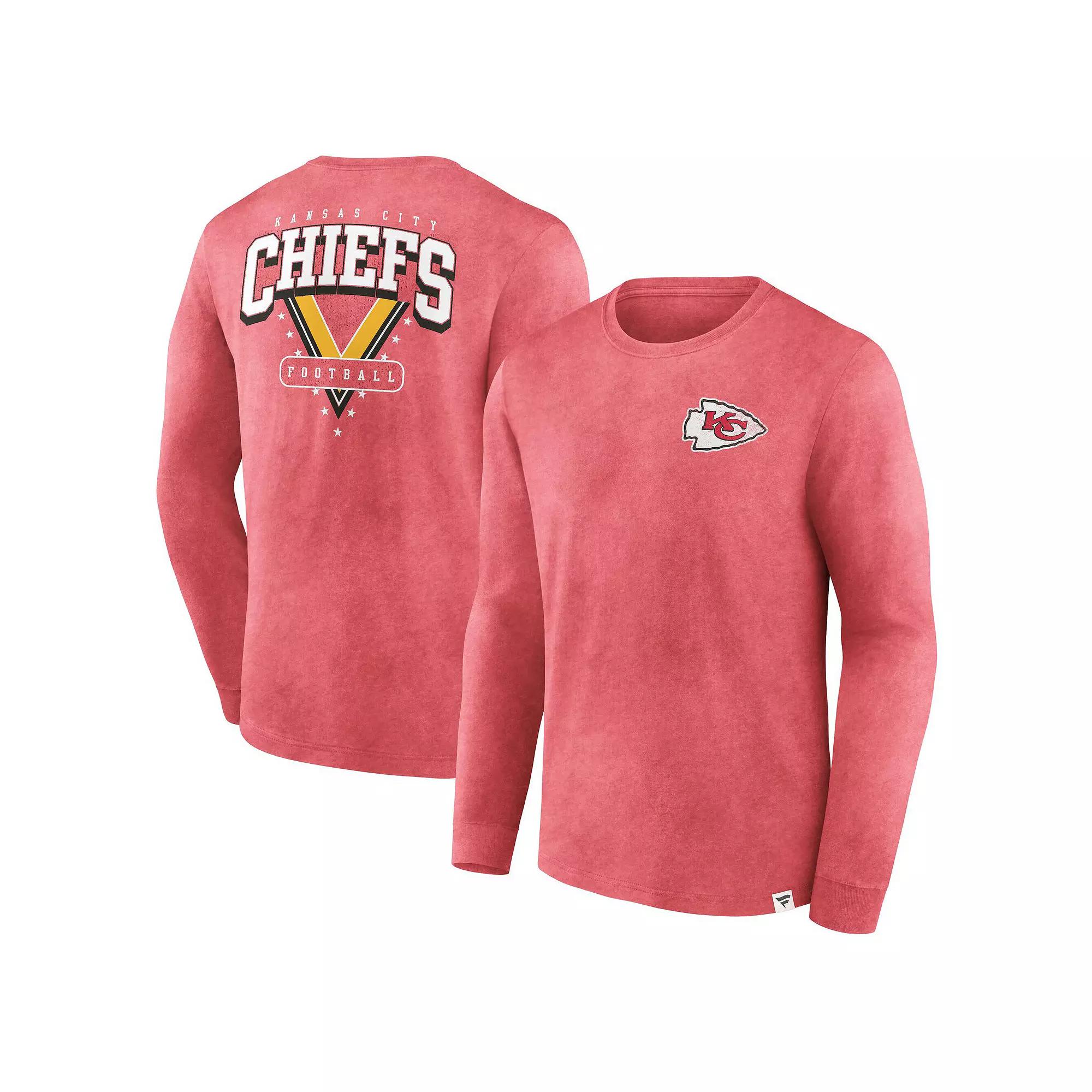Men's Fanatics  Heather Red Kansas City Chiefs Heritage Snow Wash Long Sleeve T-Shirt, Size: 4XL Product Image