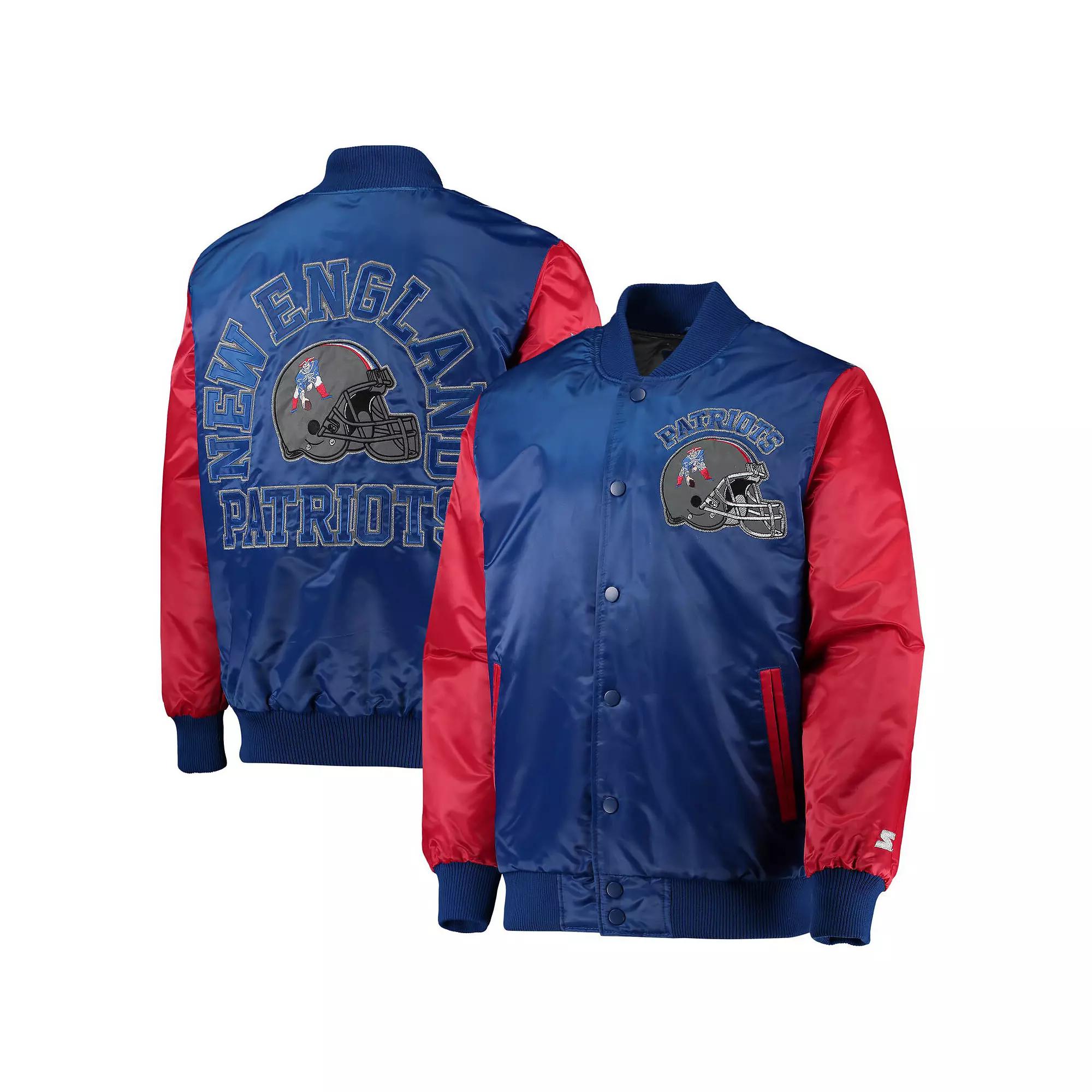 Men's Starter Royal/Red New England Patriots Locker Room Throwback Satin Varsity Full-Snap Jacket,  Product Image