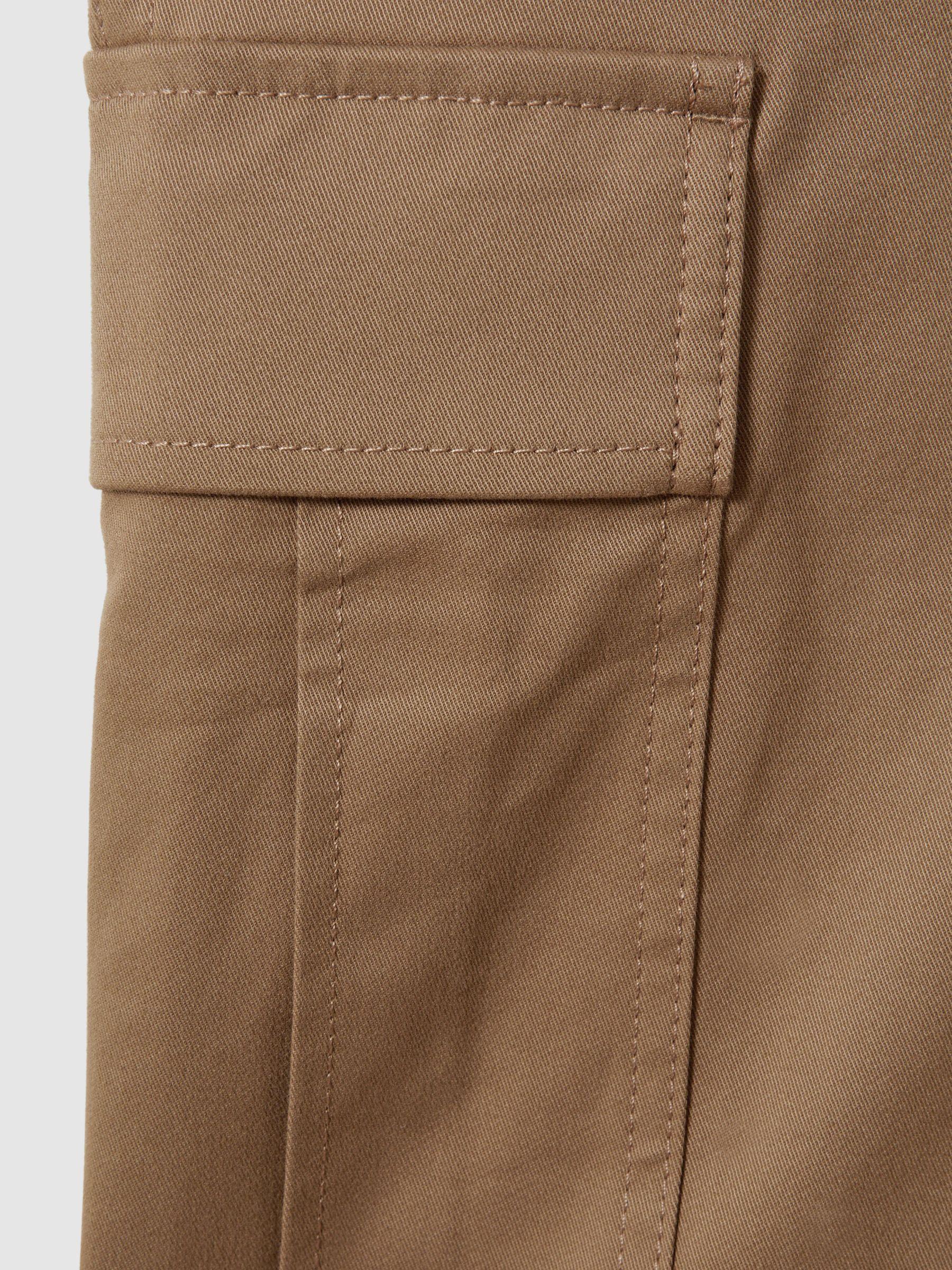 Cotton Blend Wide Leg Cargo Trousers in Camel Product Image