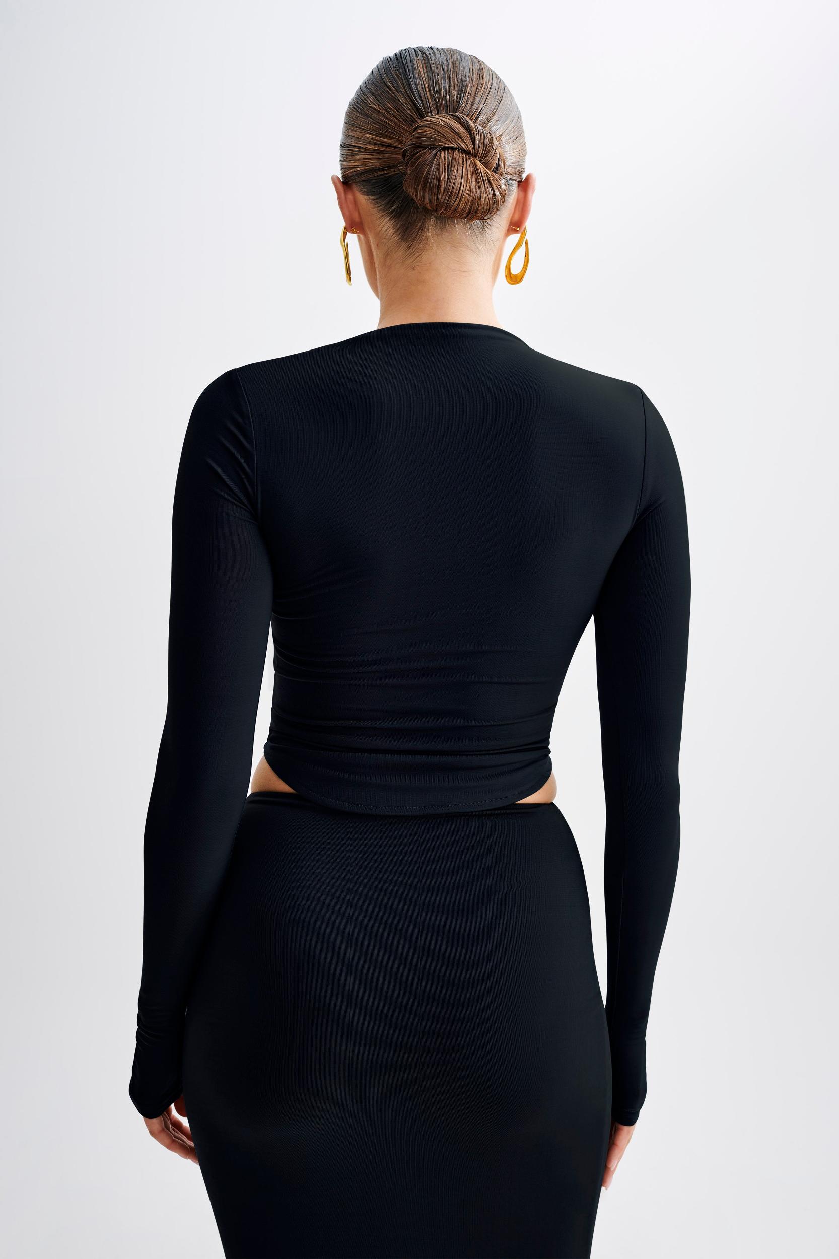 Bruna Slinky Long Sleeve Top With Cut Out - Black Product Image