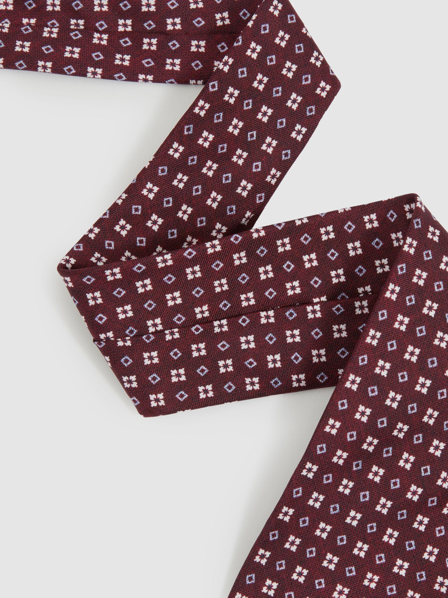 Silk Floral Print Medallion Tie in Bordeaux Product Image