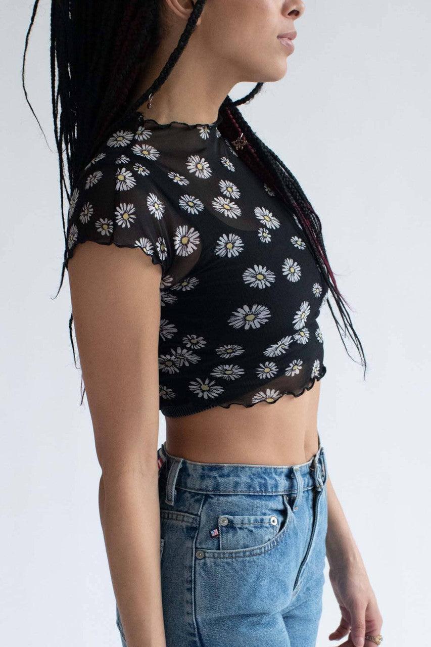 Black Daisy Mesh Tee Product Image