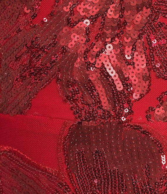 B. Darlin Double Spaghetti Strap V-Neck Placement Sequin Long Dress Product Image