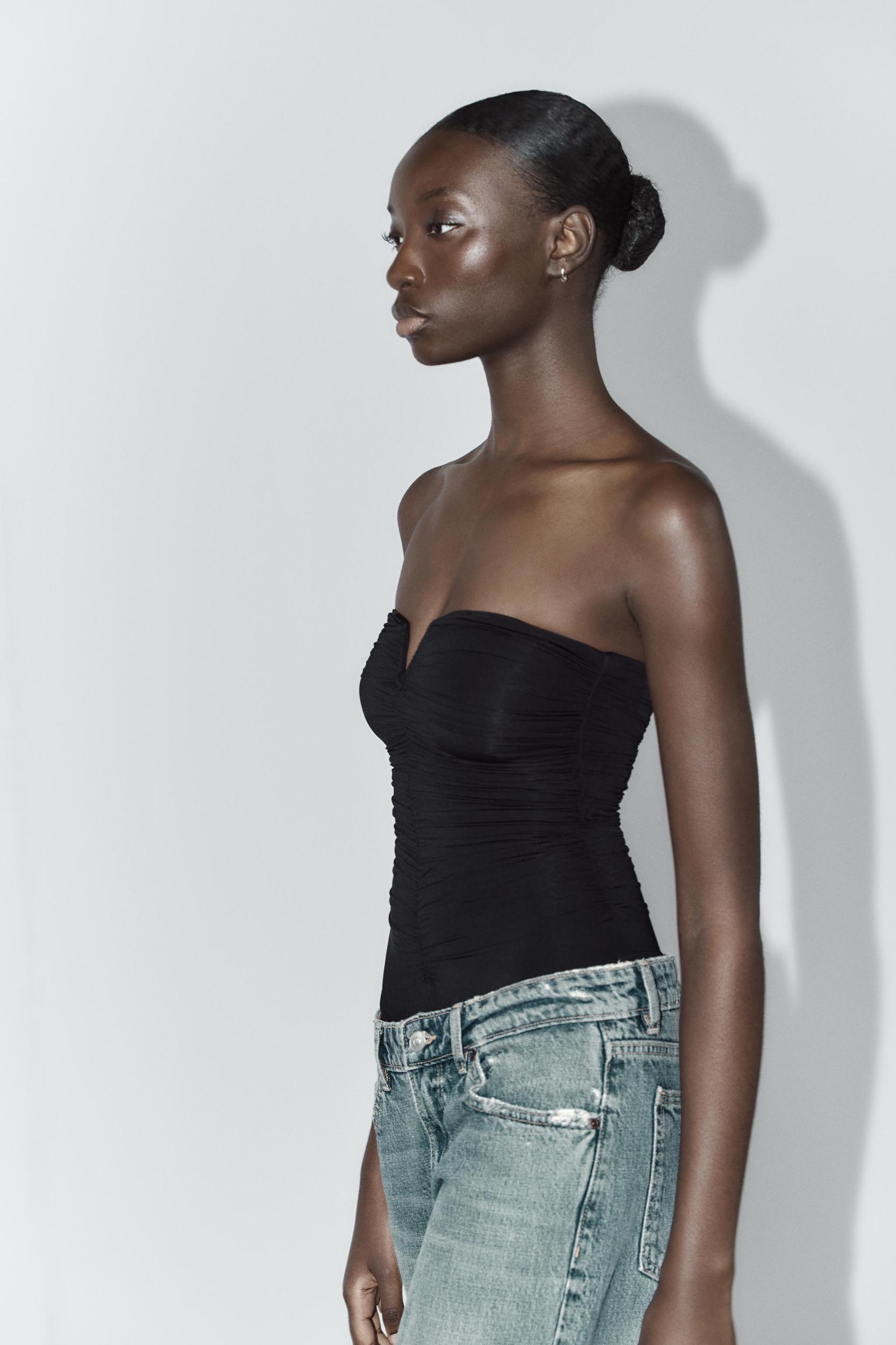 RUCHED POLYAMIDE BANDEAU BODYSUIT Product Image