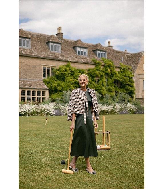 Antonio Melani x Jennifer Sumko Emi Genuine Leather Round Neck Ruffle Top Sleeveless A-Line Midi Dress Product Image