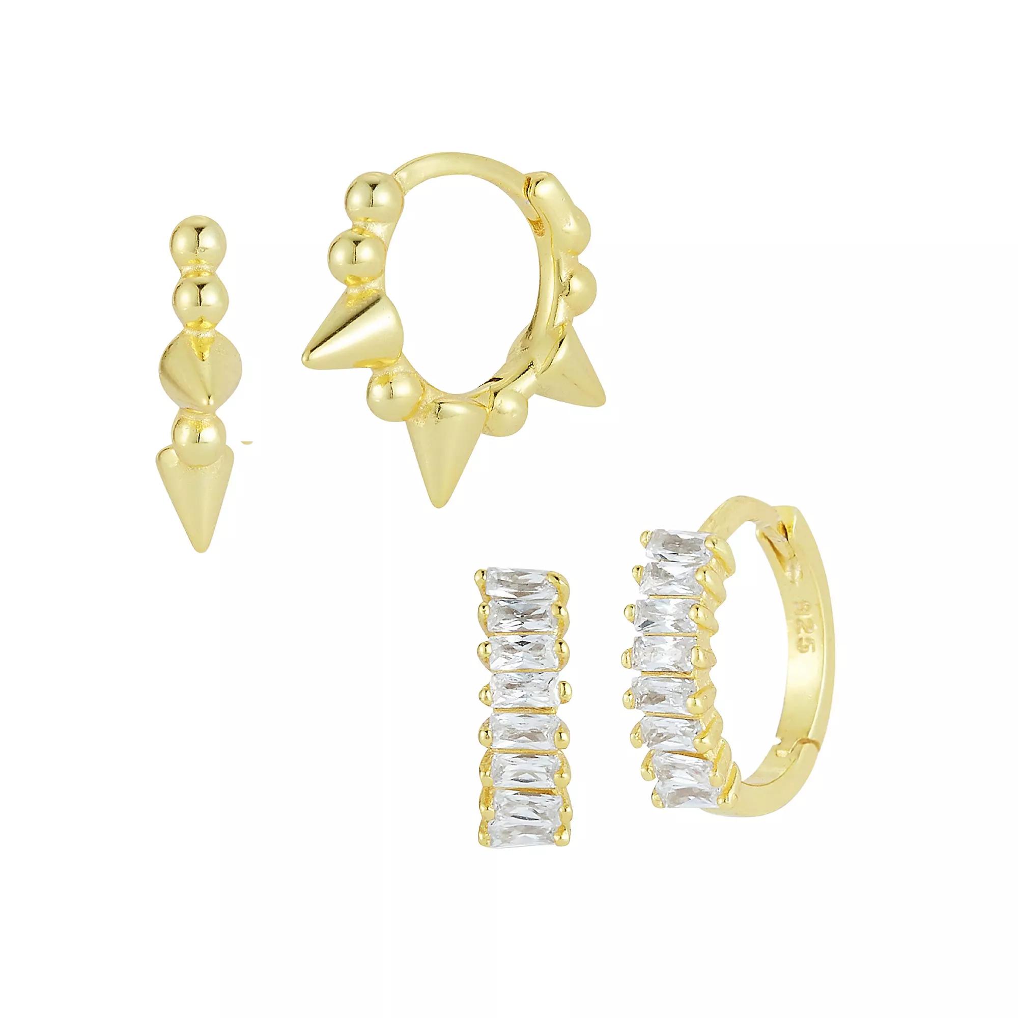 Sunkissed Sterling Cubic Zirconia Spike Huggie Hoop Earring Set, Women's, Gold Tone Product Image
